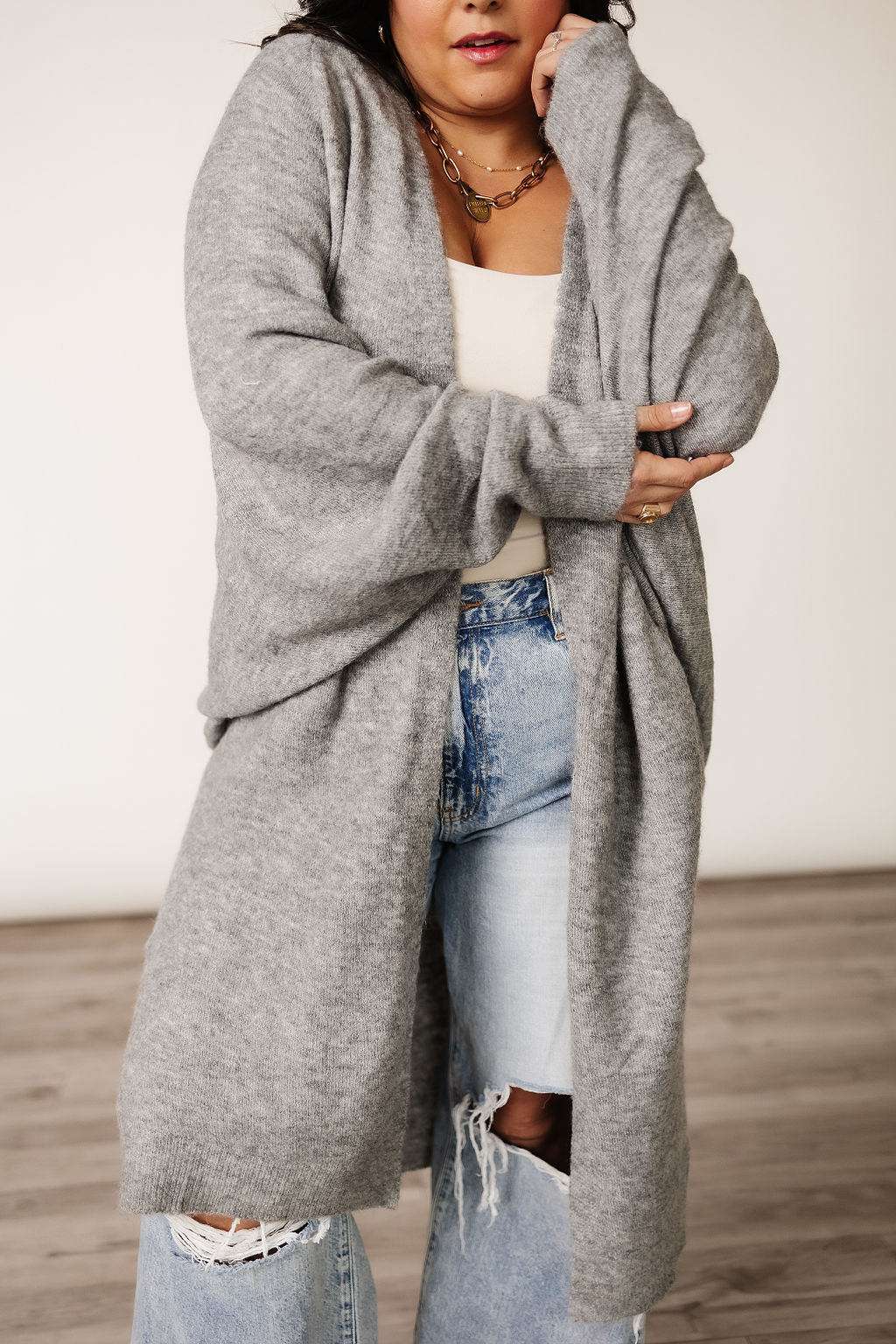 Oversized Midi Layering Sweater | Lucy Cozy Cardigan - Grey