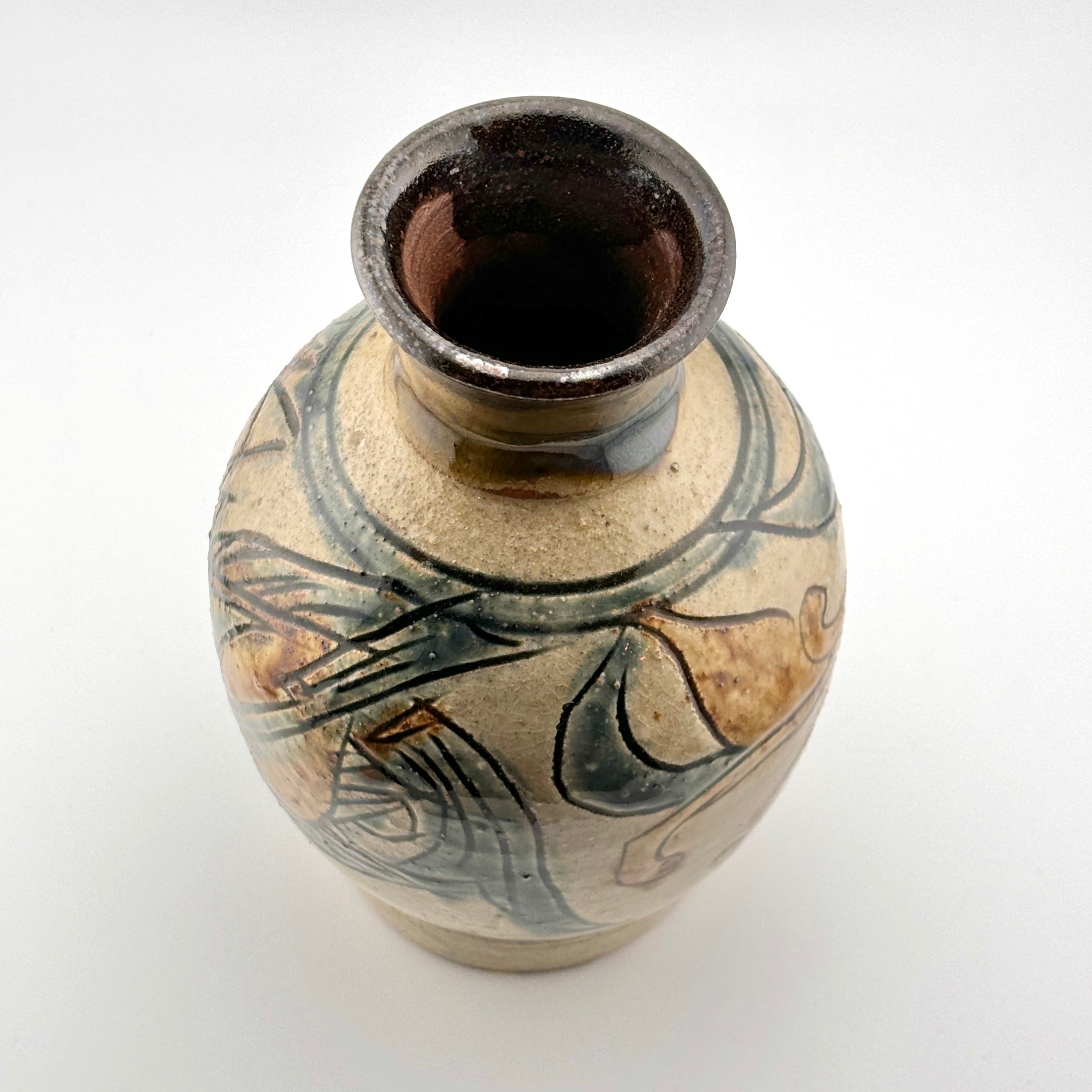 人間国宝 金城次郎 壷屋焼花瓶 栞 共箱 美品 壺屋焼 笑魚海老紋花瓶