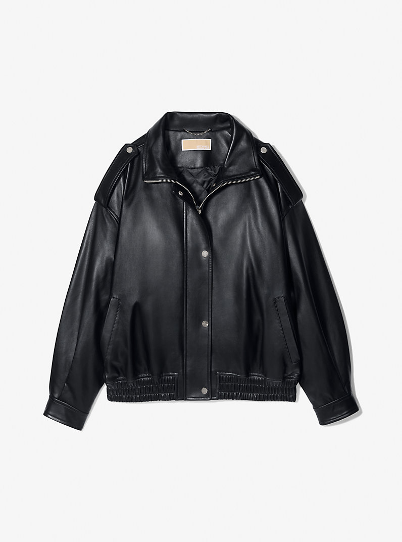 Oversized Leather Blouson Jacket in BLACK | Michael Kors [US]