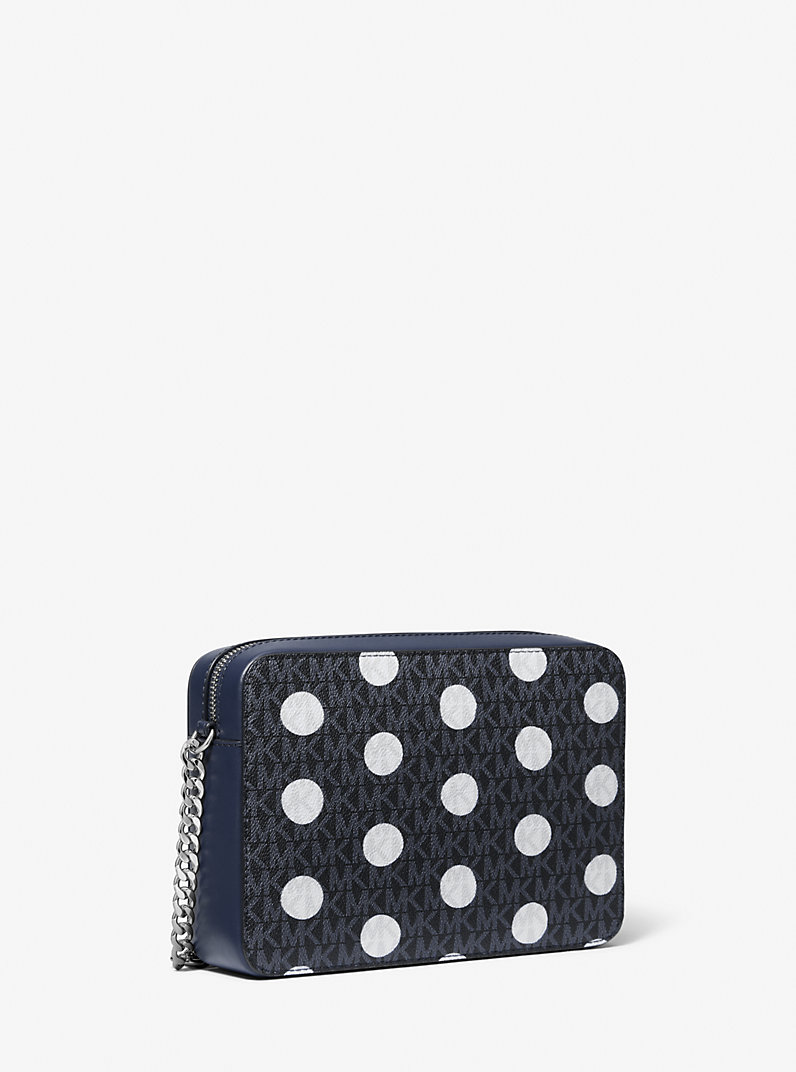 Jet Set Large Polka Dot Signature Logo Crossbody Bag in NAVY
