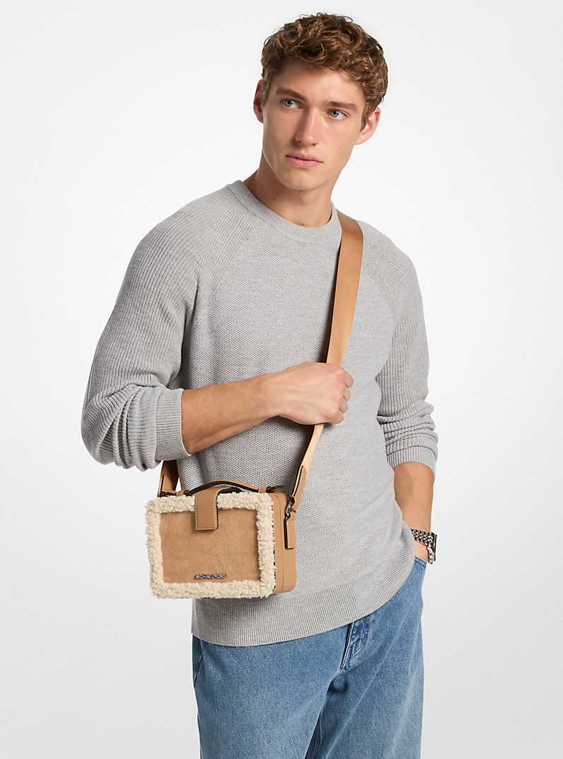 Cooper Suede and Sherpa Crossbody Bag in PEANUT - Sale | Michael