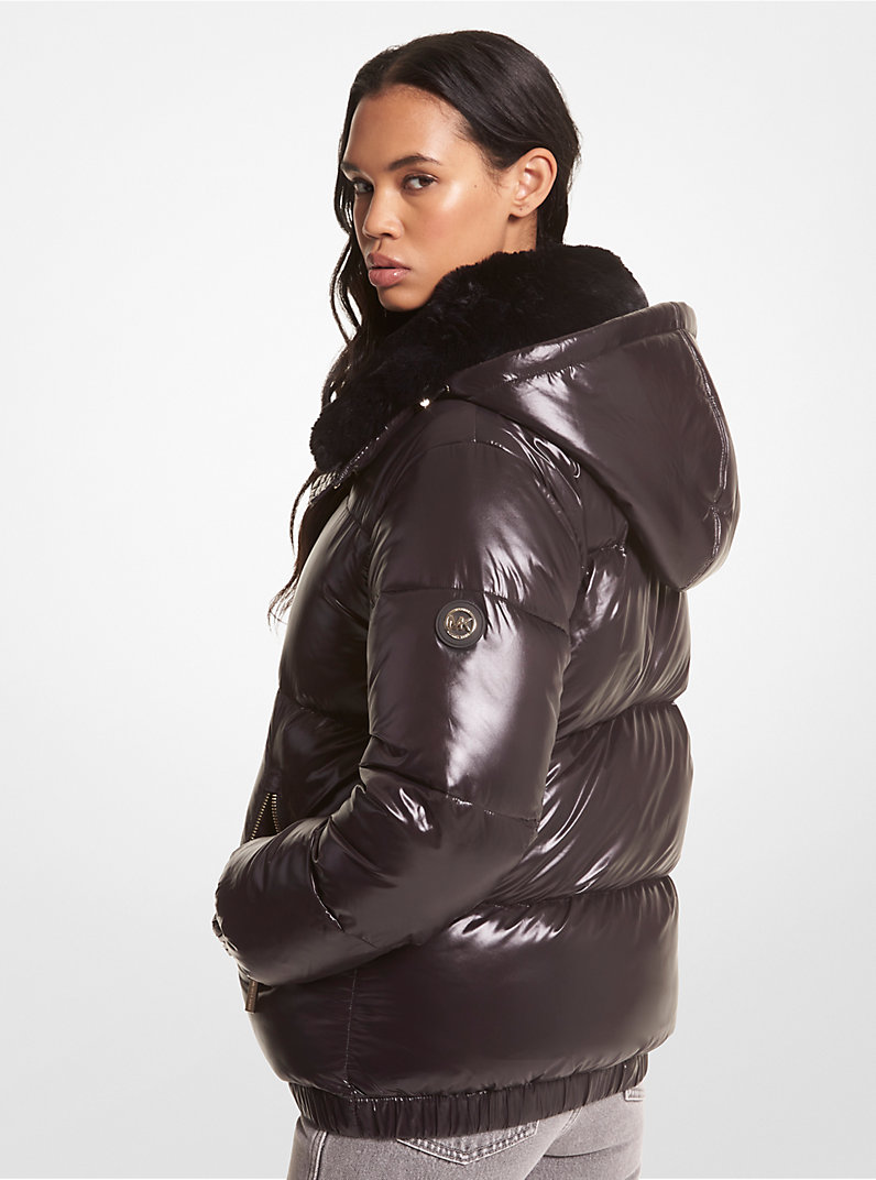 Faux Fur-Trim Quilted Nylon Puffer Jacket in BLACK - Sale