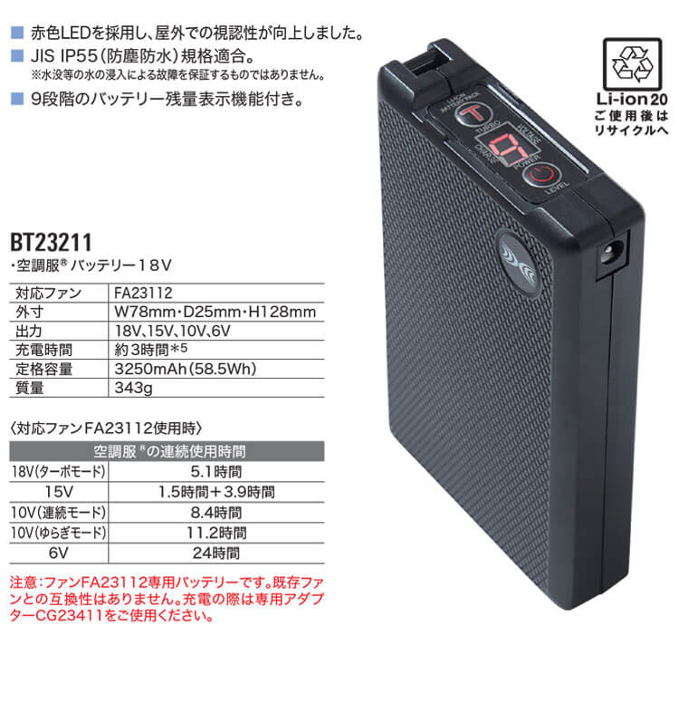 空調服 バッテリー18V(本体のみ) BT23211 株式会社空調服 | 空調服