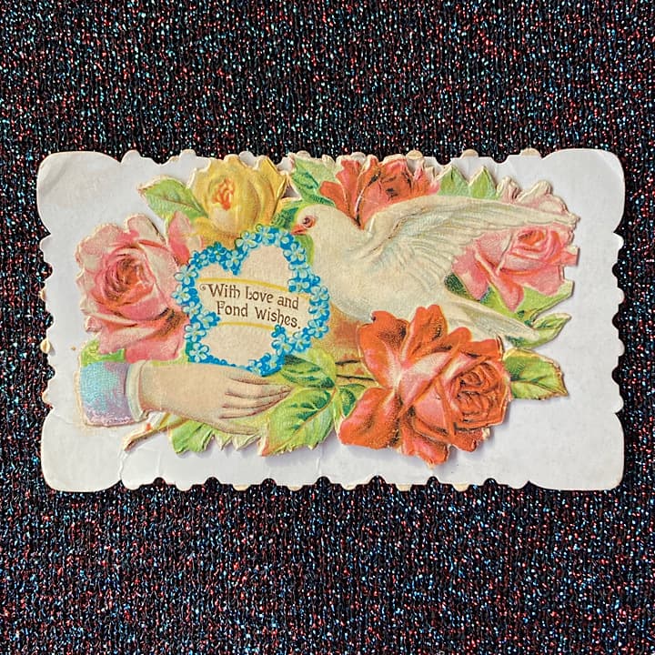 08G竪琴とパンジー、角に小さなクロモスのヴィクトリアン・コーリング