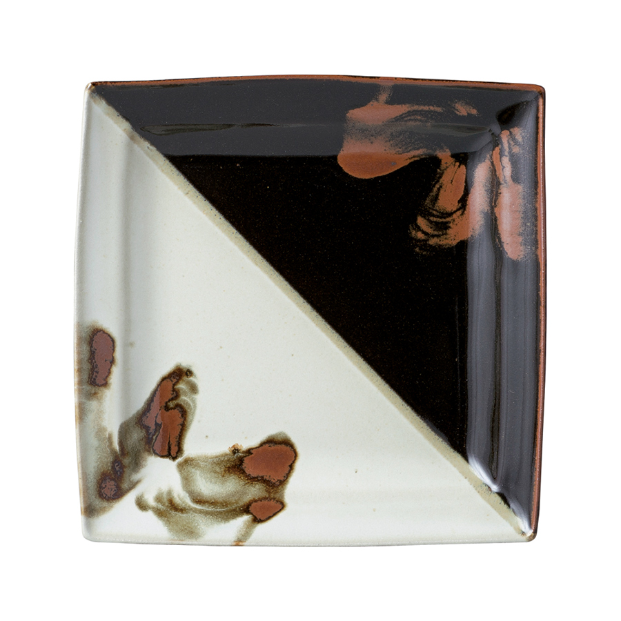 佐久間藤太郎窯＞益子焼 佐久間藤也作 掛分柿流角皿8寸 | 栃木県益子町