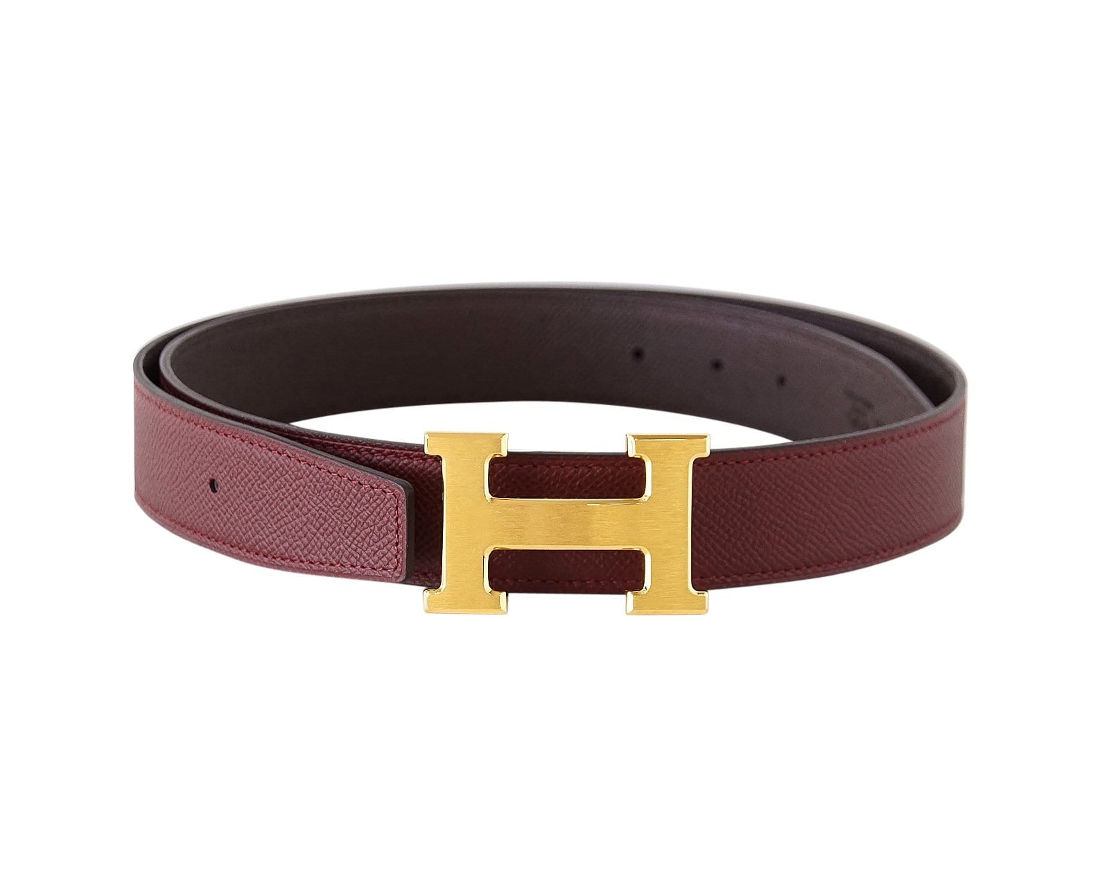 Hermes Belt H Constance 32 Rouge H / Chocolate Reversible Brushed