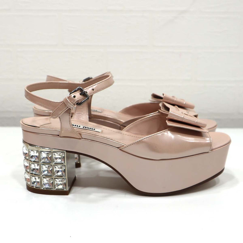 未使用 ミュウミュウ miumiu 靴 リボン サンダル ビジュー ヒール 36.5