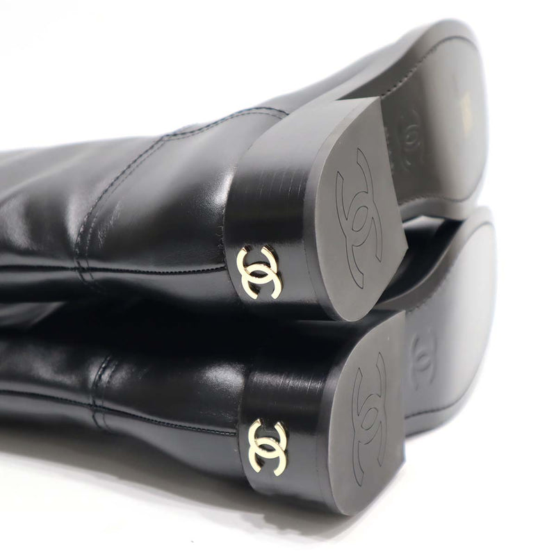 シャネル CHANEL ロングブーツ レザー ココマーク 黒 ブラック 40C