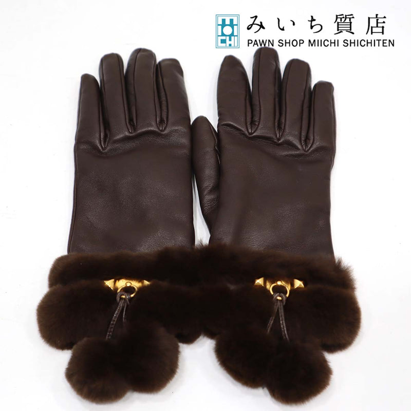 エルメス 手袋 HERMES ファー ラム ミンク カシミヤ ポンポン 防寒