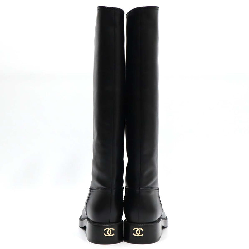 シャネル CHANEL ロングブーツ レザー ココマーク 黒 ブラック 40C