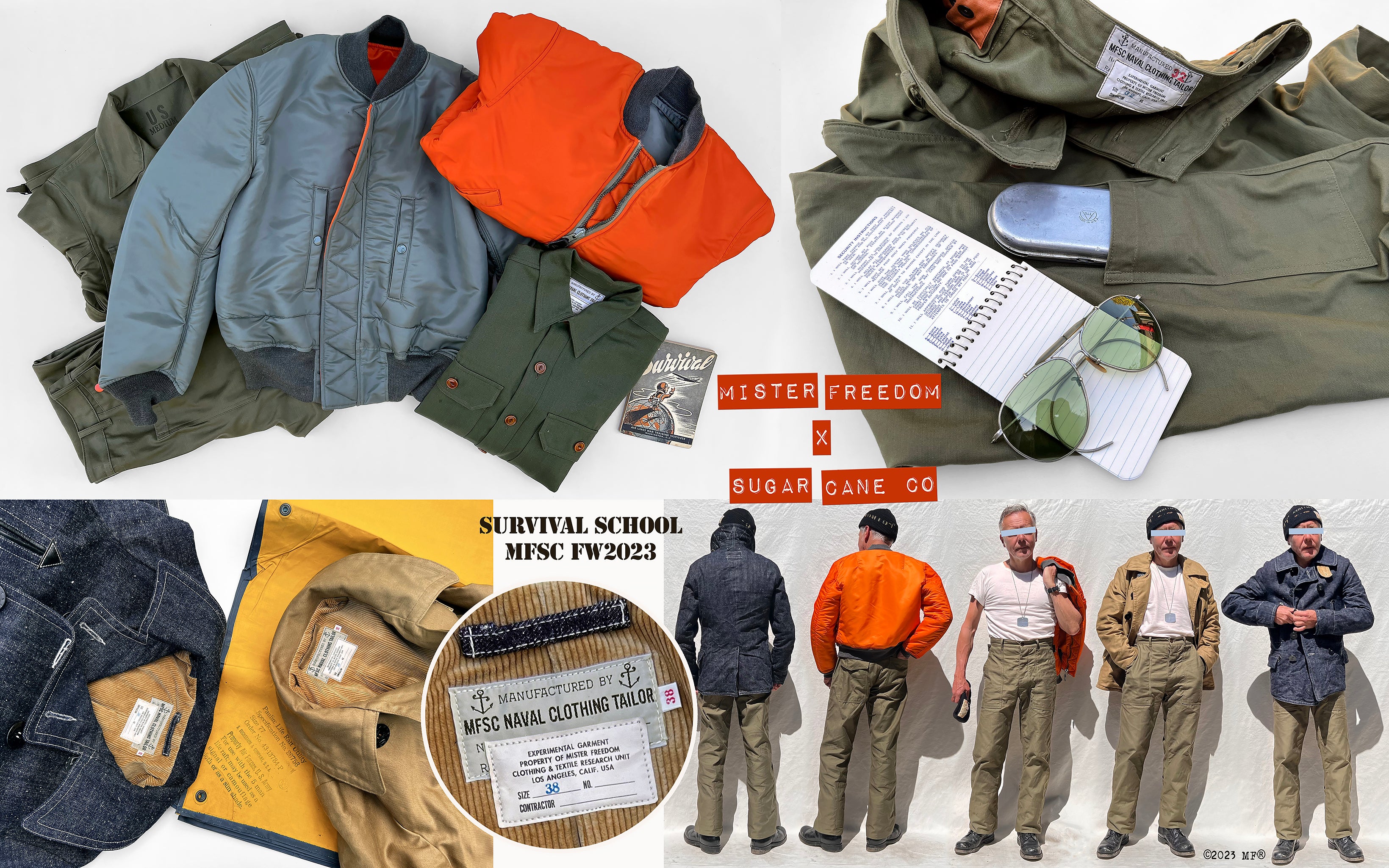 Mister Freedom® x Sugar Cane msfc FW2023 LookBook, “Survival School” &