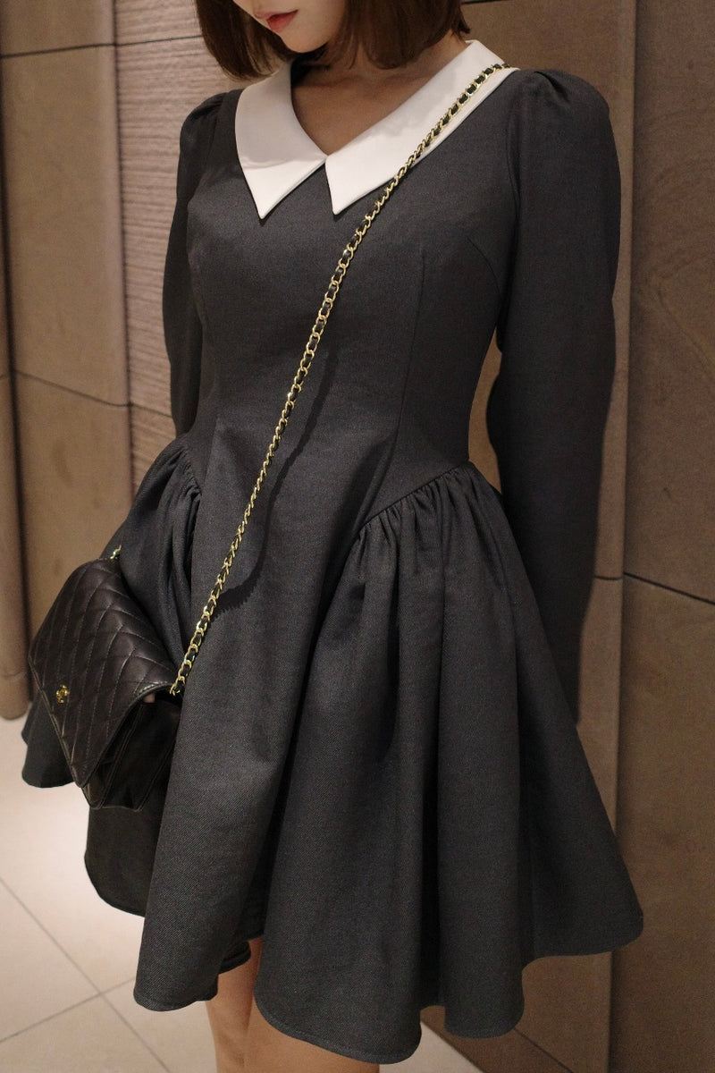 Side Volume Contrast Collar Dress - MISTREASS