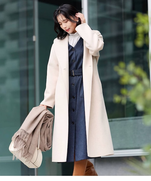 ウールナイロンリバー ショールカラーロングコート｜ニューヨーカーの