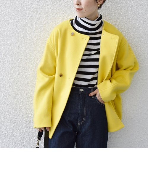 SHIPS any: ノンミュールジングウール ノーカラー ショート コート