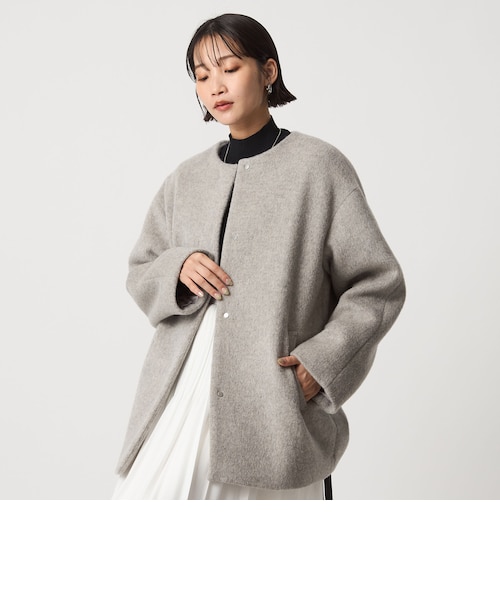 size SHORTあり］アンゴラビーバー ノーカラー ミドル コート
