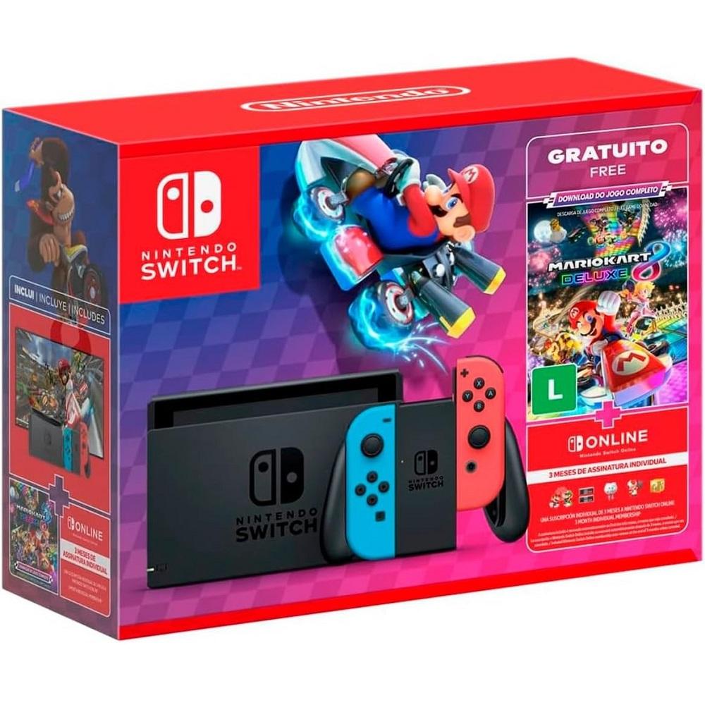 Console Nintendo Switch V2 com 1 Controle Joy-Con vermelho e Azul