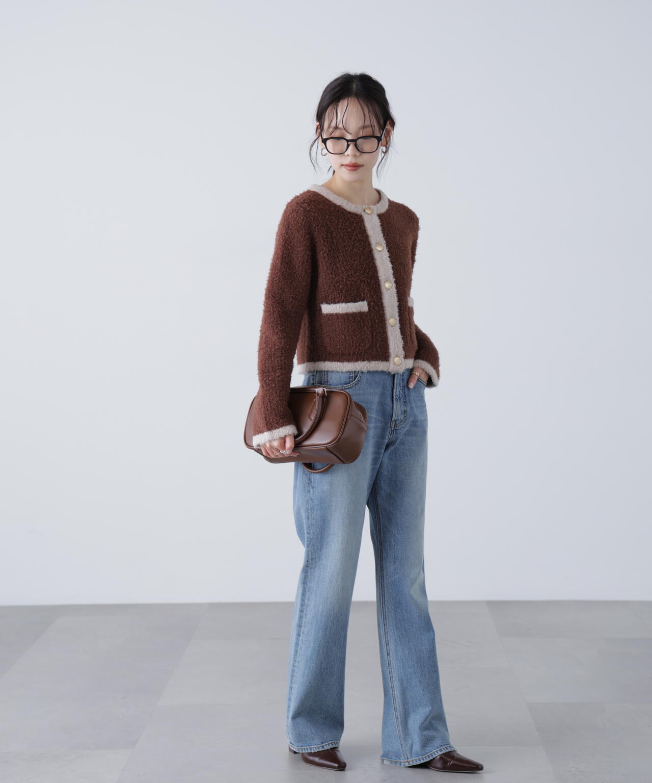 金ボタンバイカラーニットカーディガン | FREE'S MART（フリーズマート