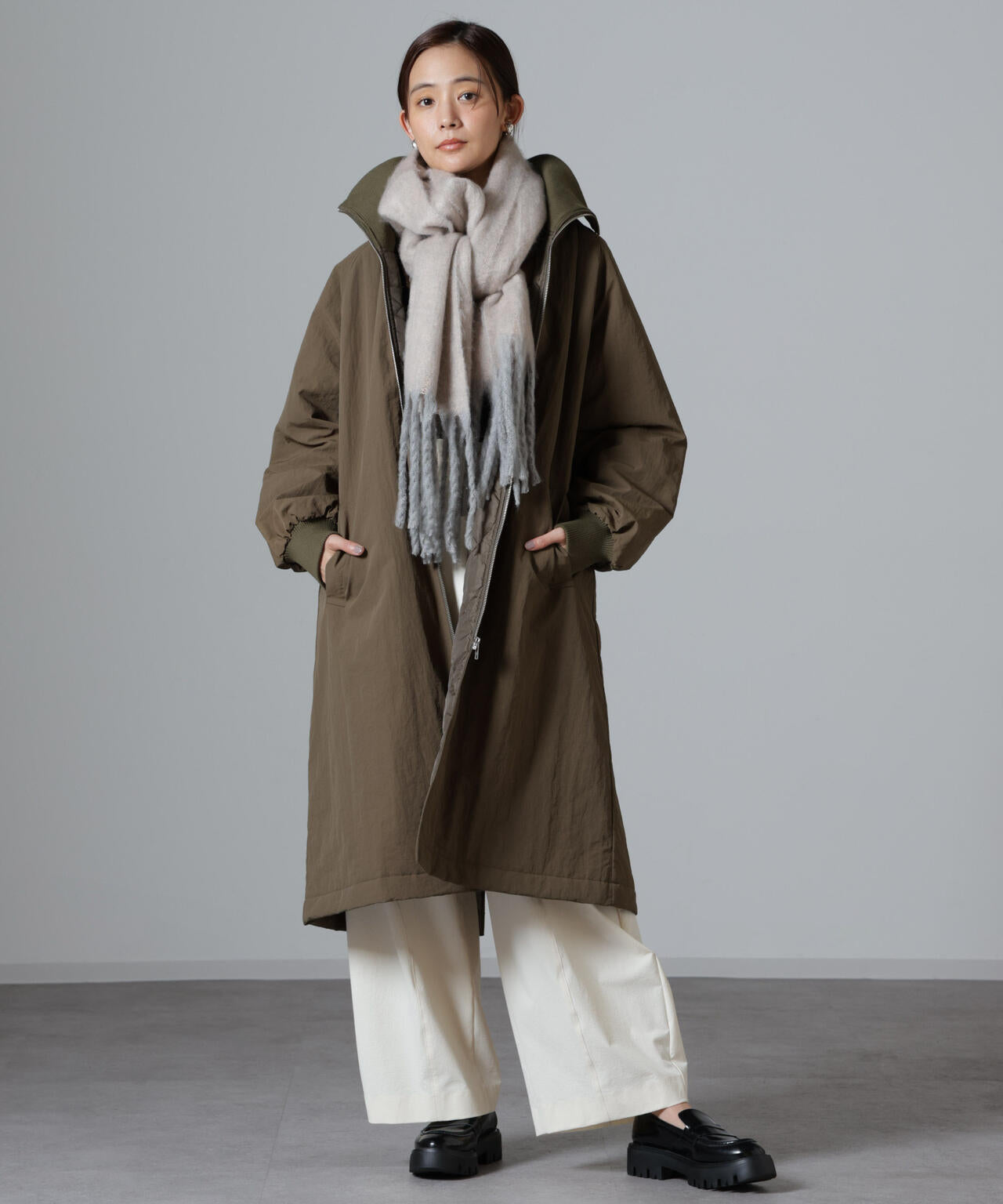 撥水加工・機能中綿 ジップアップリブロングコート | NANO universe