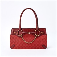 GUCCI ホースビット GGキャンバス ショルダーバッグ レッド ゴールド