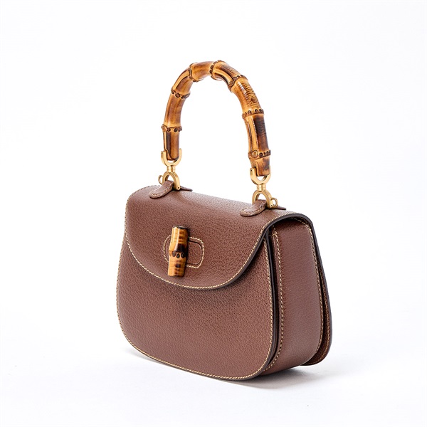 GUCCI バンブー ハンドバッグ ブラウン マットゴールド レザー