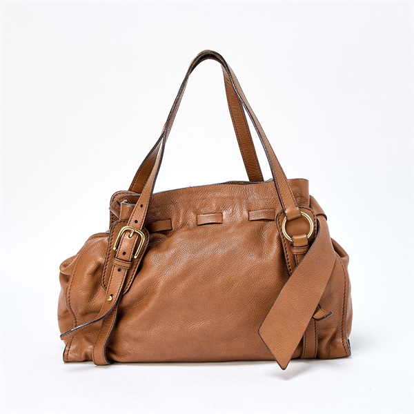 MIU MIU サイドリボン ショルダーバッグ ブラウン ゴールド レザー