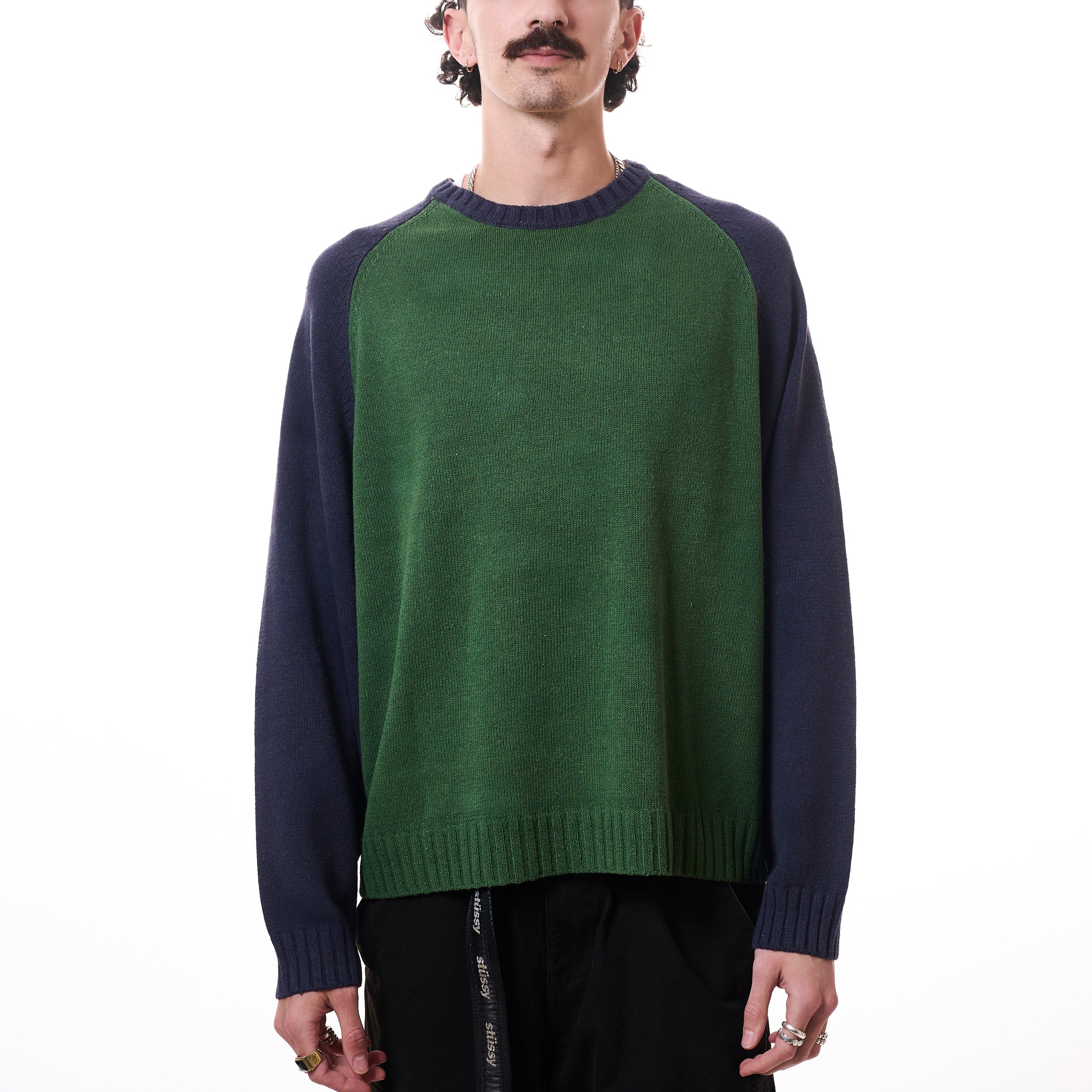Stussy Colorblocked Raglan Crew - Green I Stussy - Momentum Clothing
