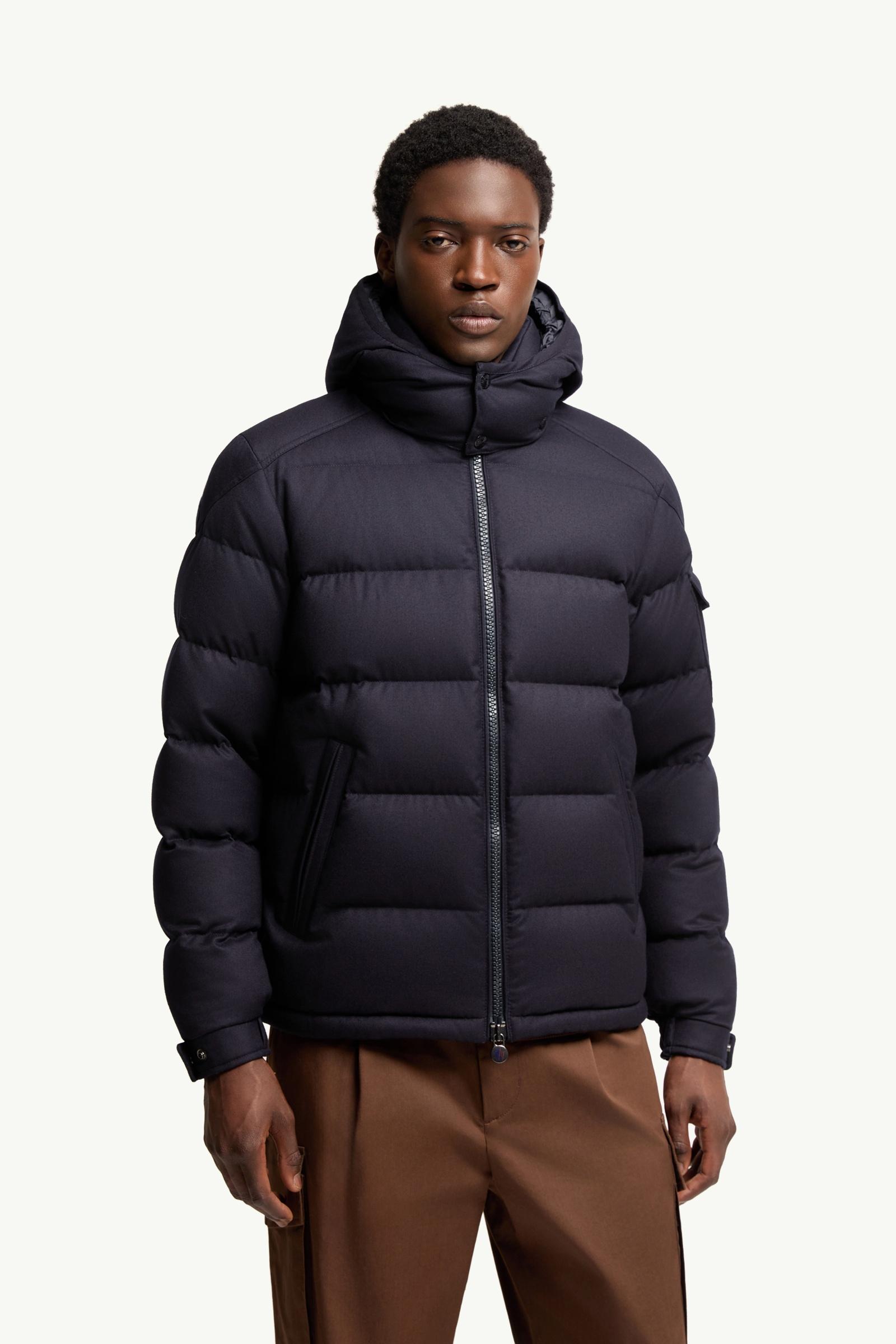 Navy Blue Montgenevre Hooded Wool Flannel Short Down Jacket