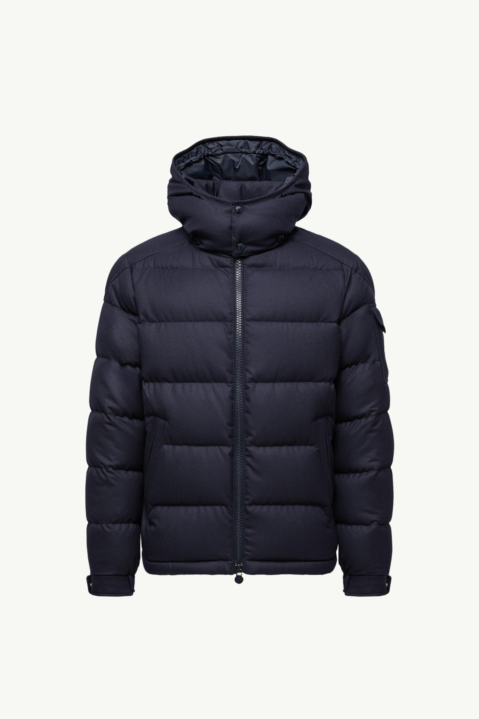 Navy Blue Montgenevre Hooded Wool Flannel Short Down Jacket