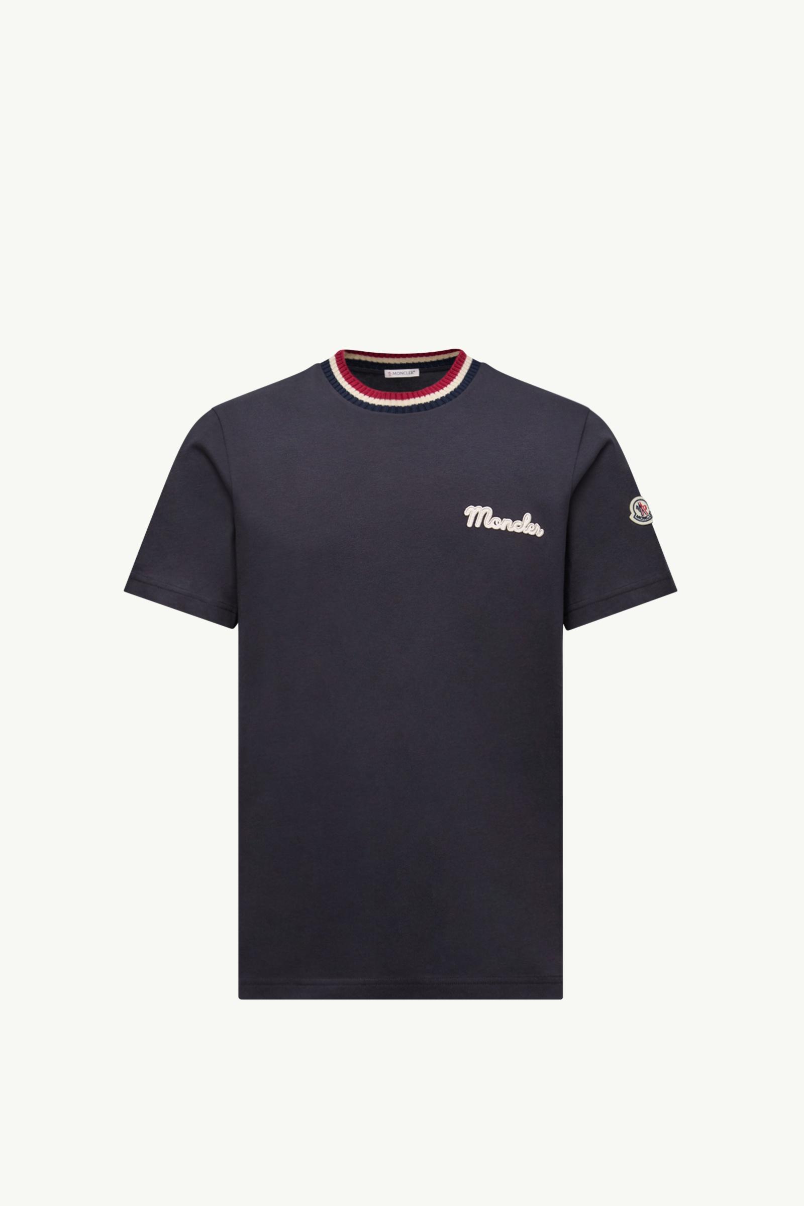 Navy Blue Embroidered Logo Cotton T-Shirt - Polos & T-shirts for