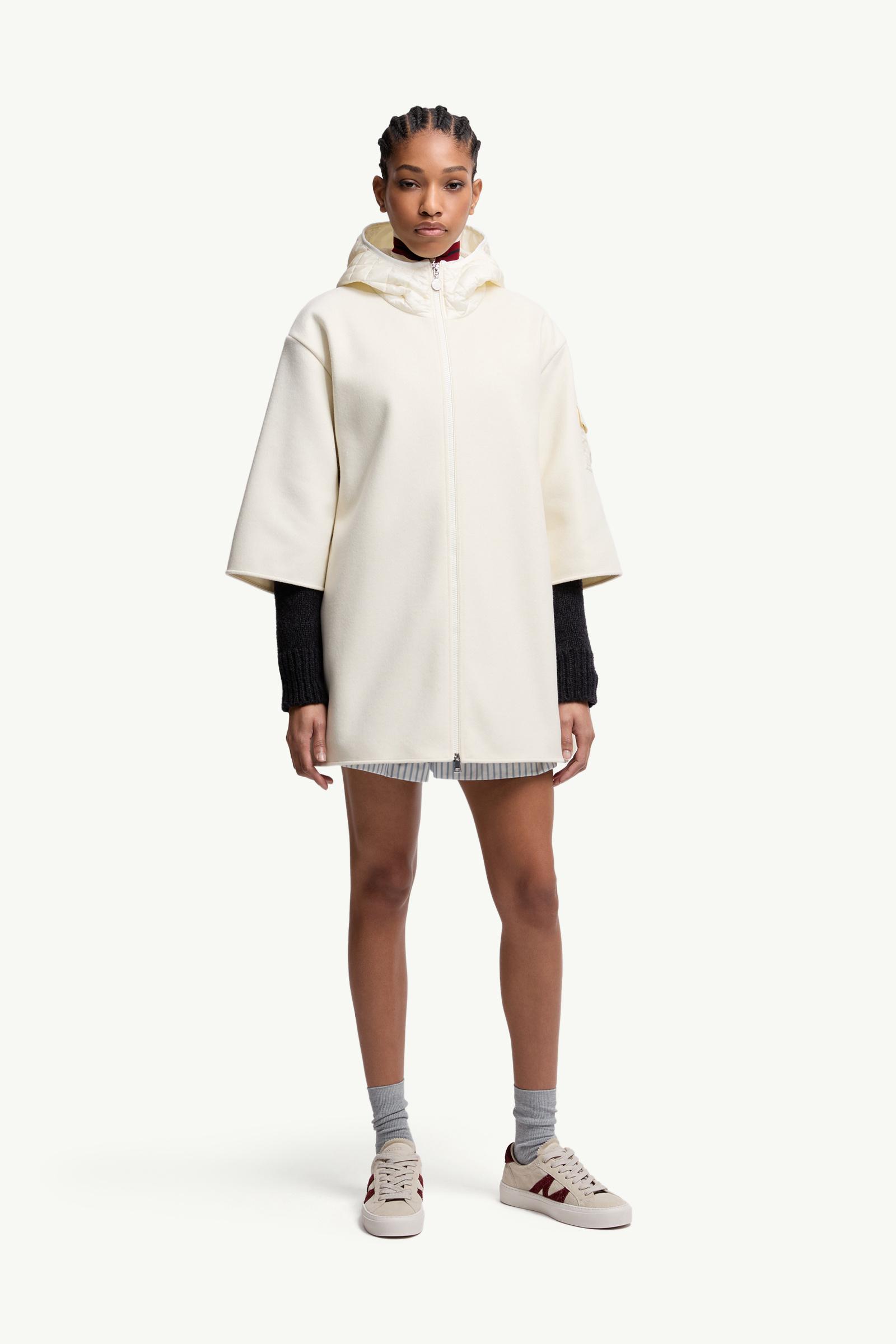 White Ivory Wool Hooded Zip-Up Cape - Capes for Women | Moncler US