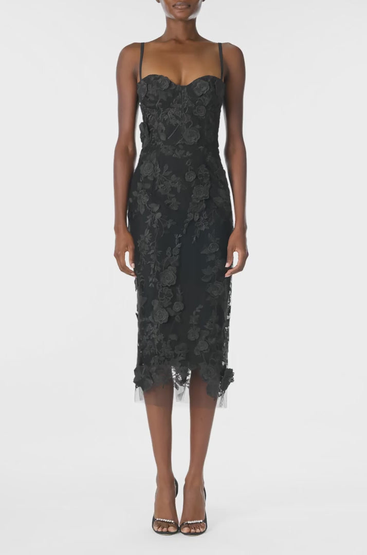 Corseted Lace Midi Dress – Monique Lhuillier