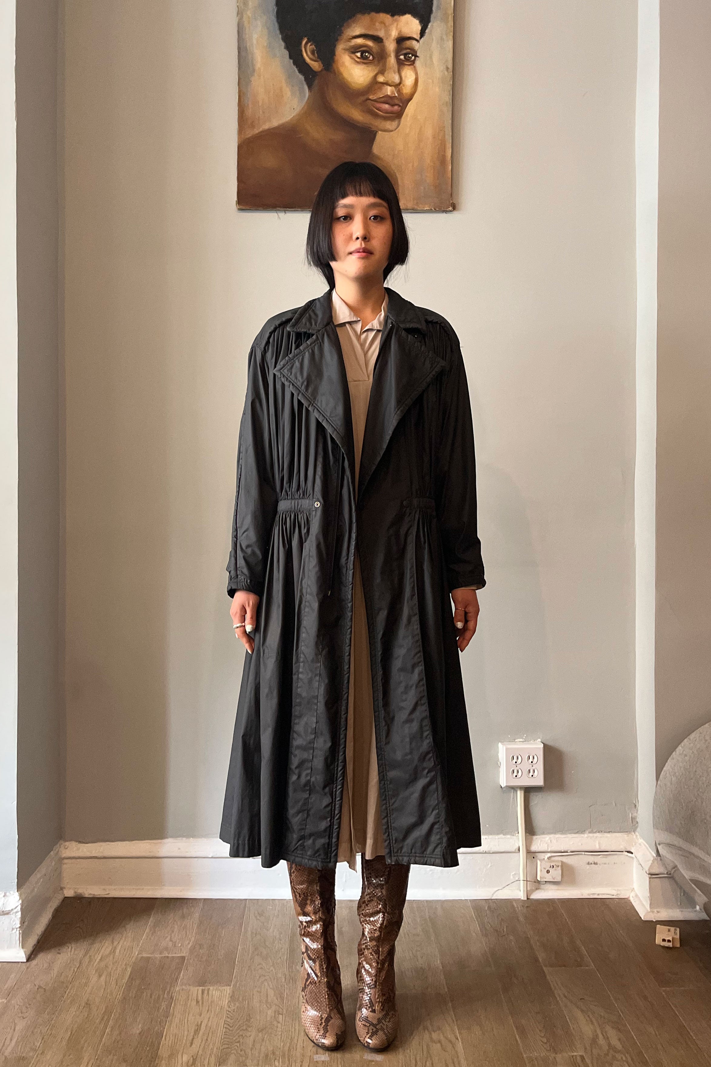 1970S Issey Miyake Black Nylon Blend Pleated Trench Coat – Moore