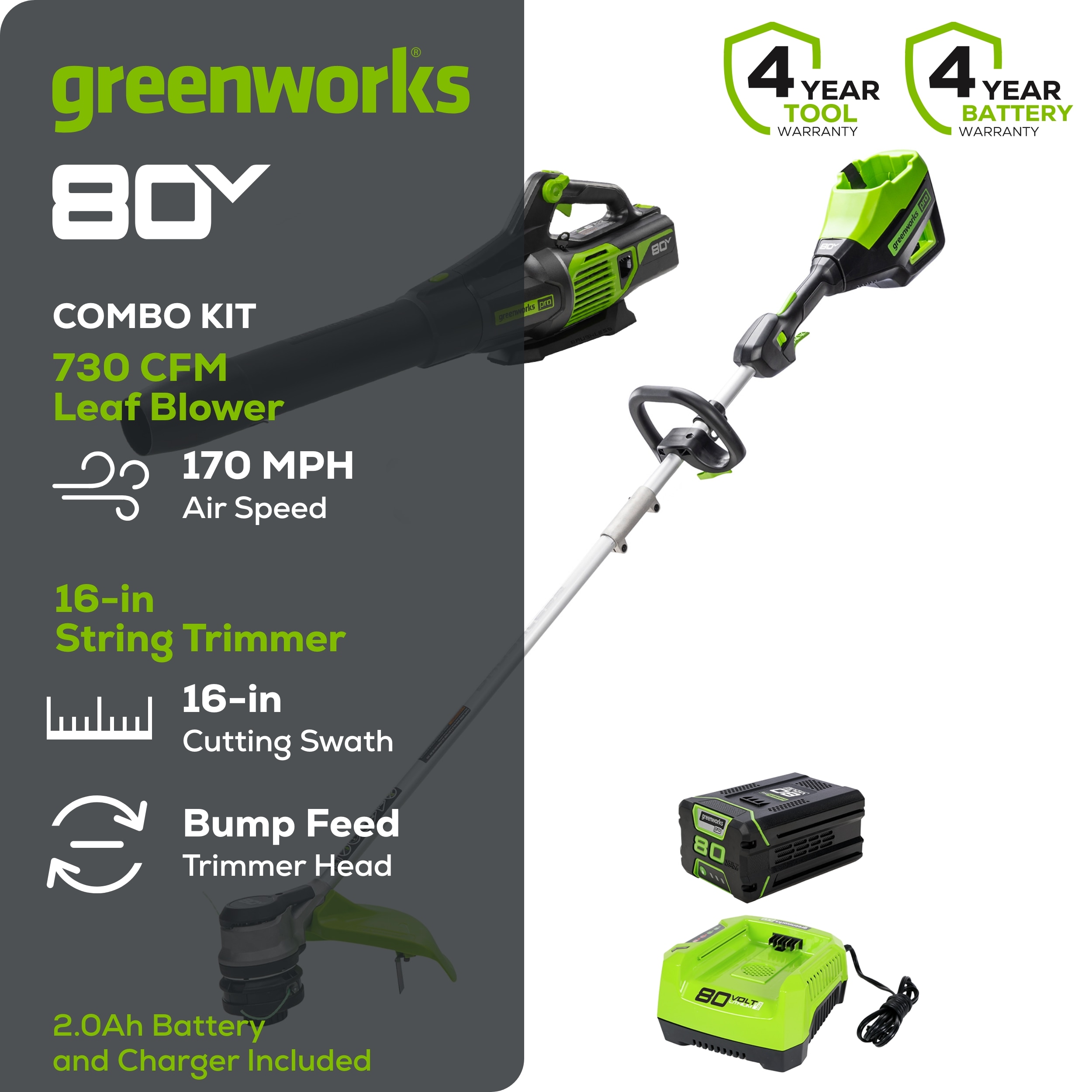 Greenworks 80-volt Cordless Battery String Trimmer and Leaf Blower