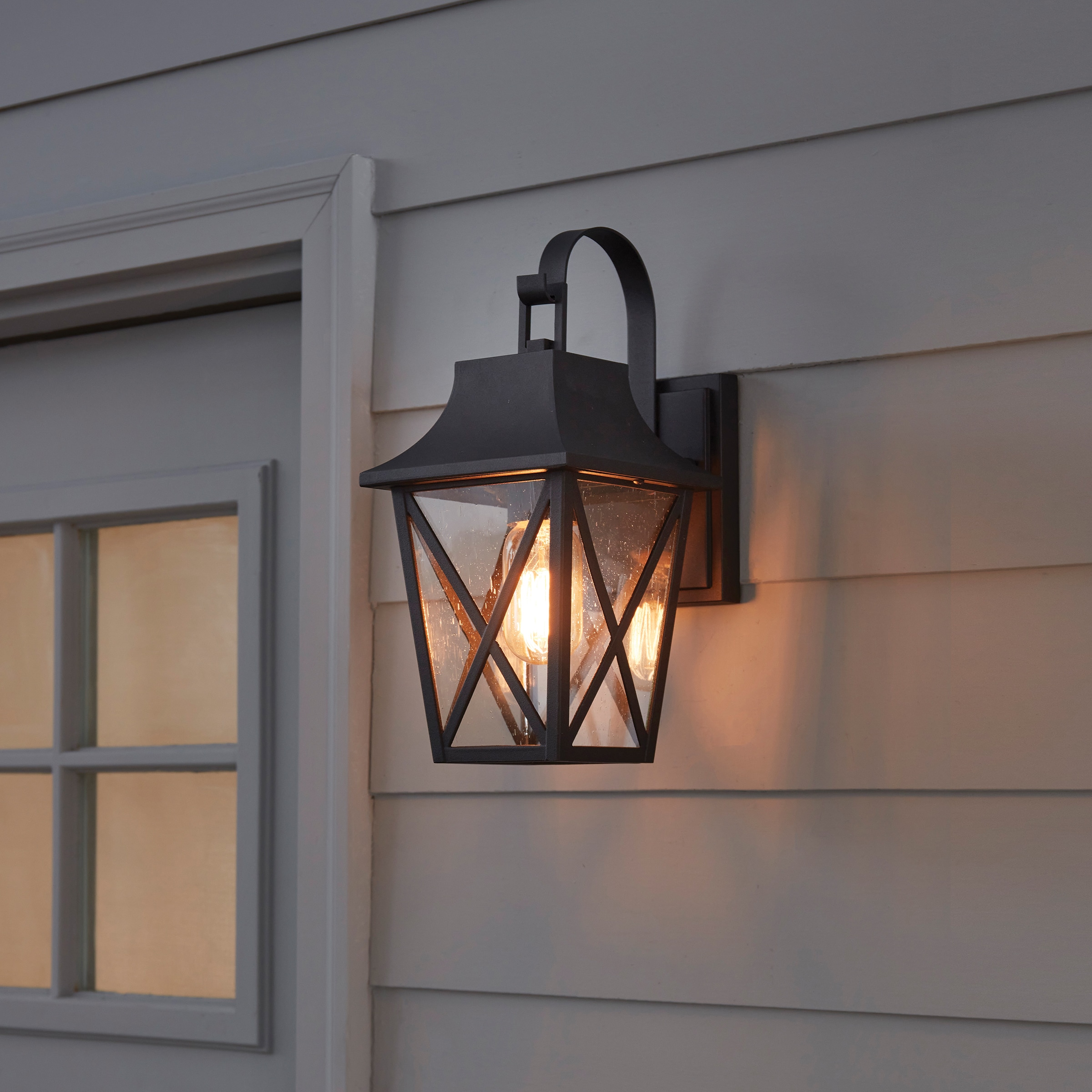 allen + roth Splitrock 1-Light 13.25-in H Black LED Outdoor Wall