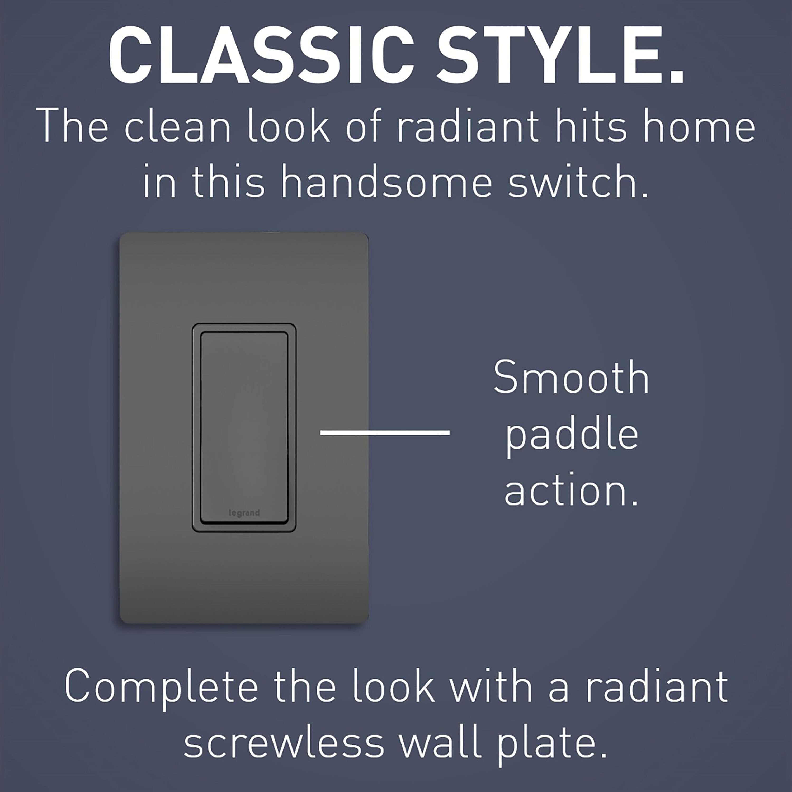 Legrand radiant 15-amp Single-pole Rocker Light Switch, Black