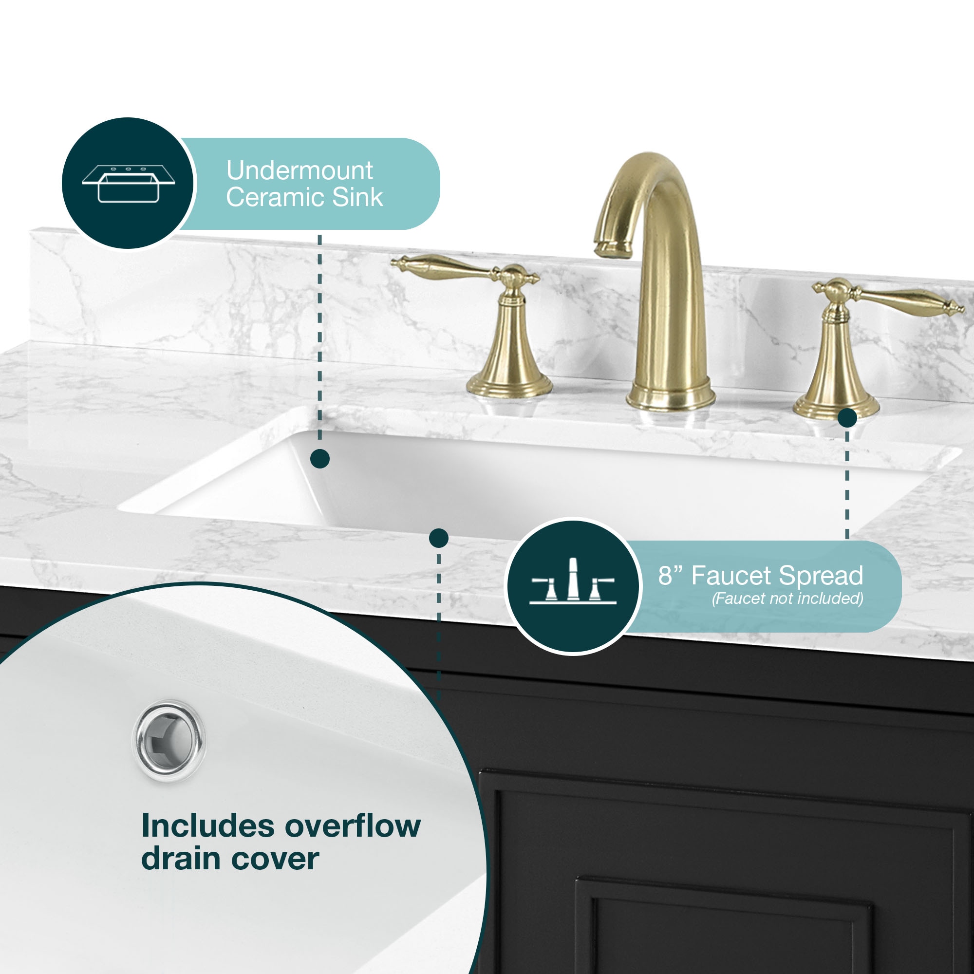 Origin 21 Nandez 36-in Onyx Black Undermount Single Sink Bathroom