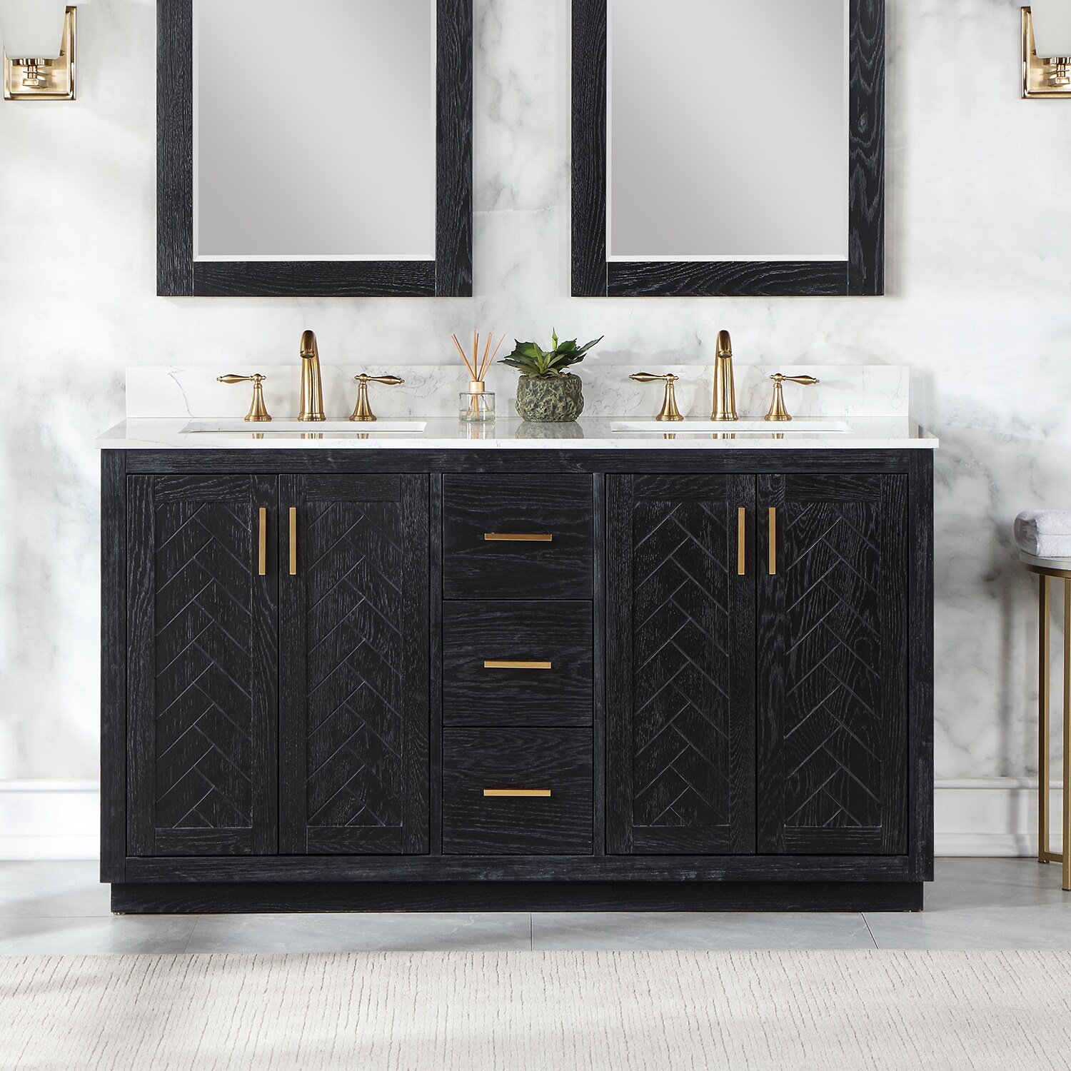 Altair Gazsi 60-in Black Oak Undermount Double Sink Bathroom