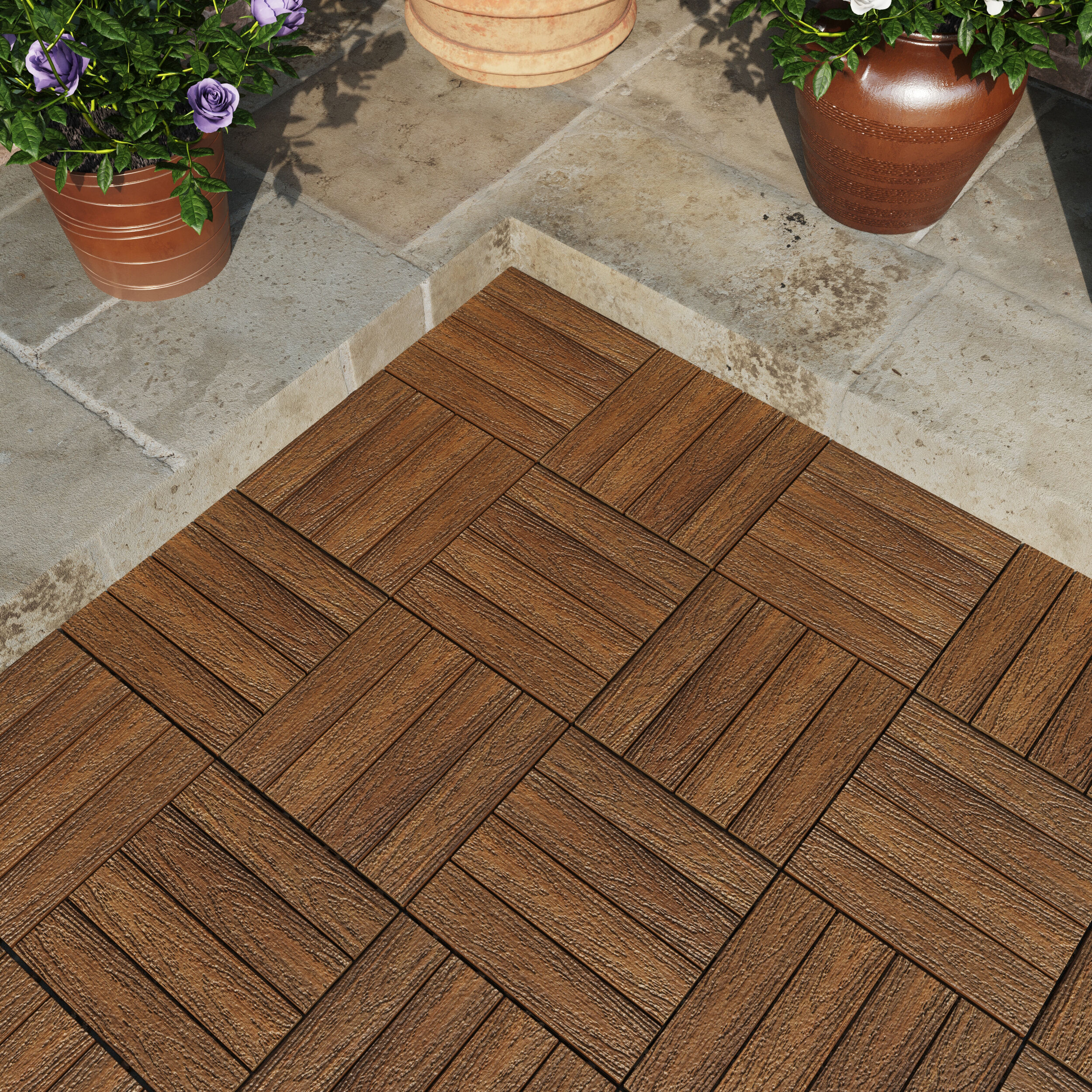 NewTechWood 12-in x 12-in 10 -Pack Peruvian Teak Prefinished