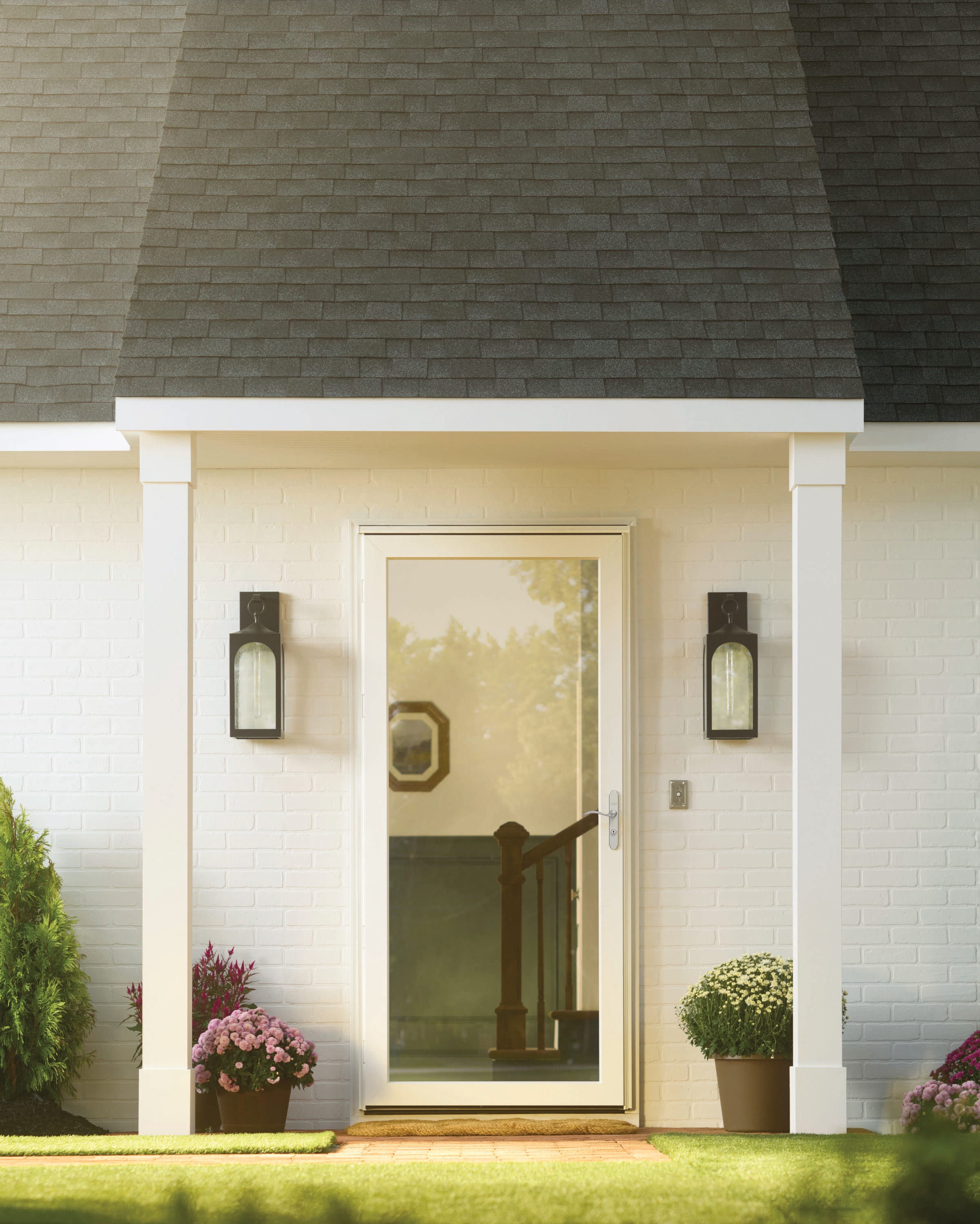 LARSON Platinum Fullview 36-in x 81-in White Linen Aluminum Left