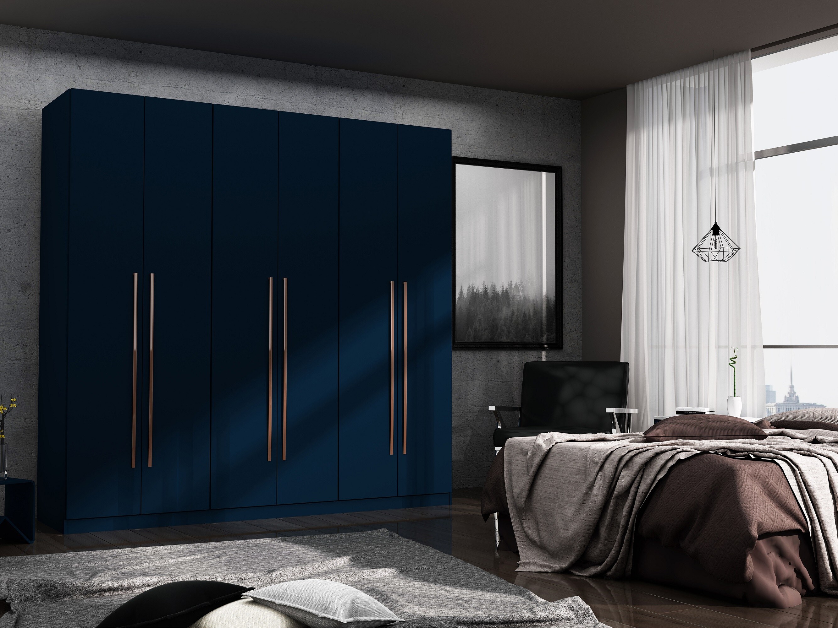 Manhattan Comfort Gramercy Tatiana Midnight Blue Armoire at Lowes.com