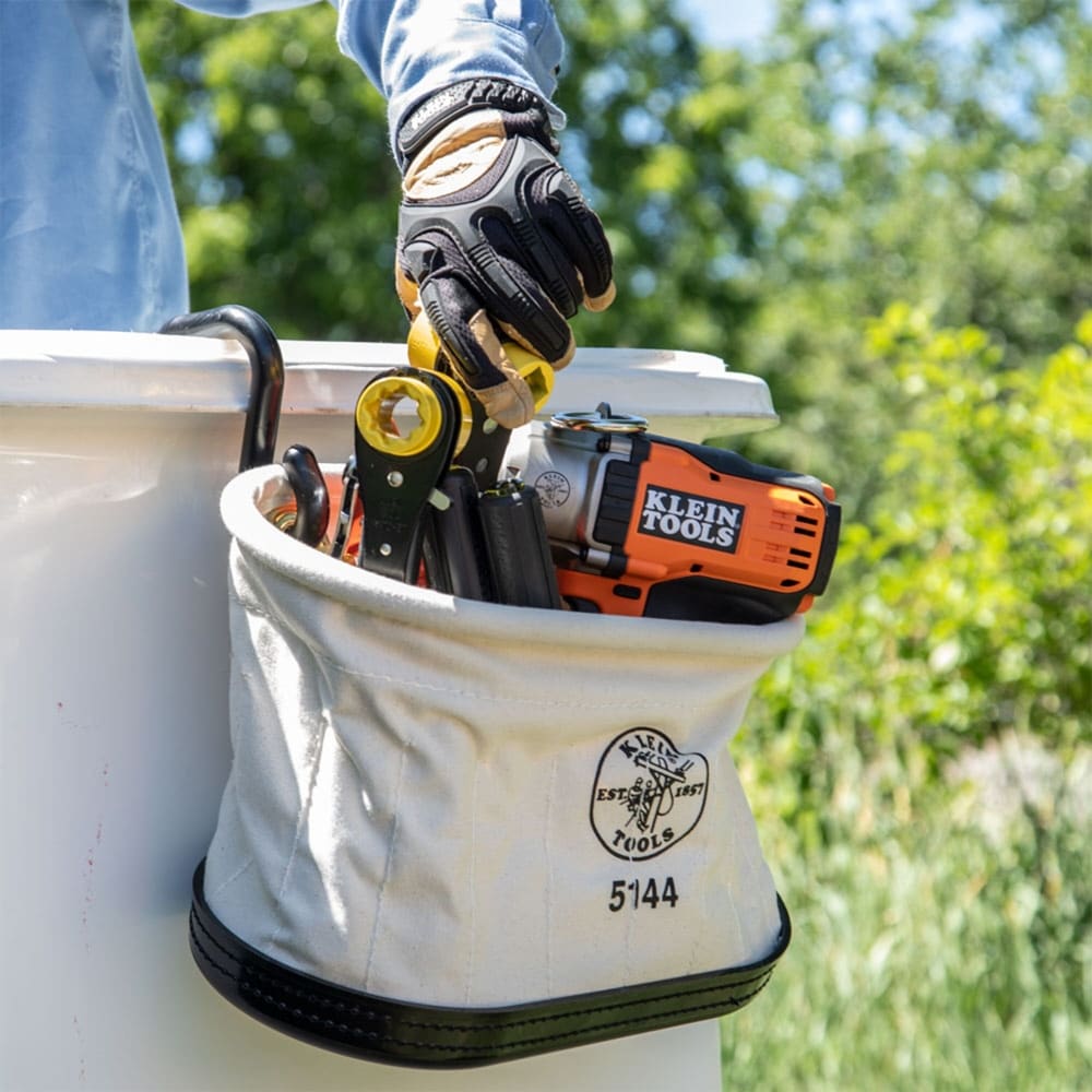 Klein Tools 15-Pocket Aerial Oval Bucket with Hooks Natural Canvas