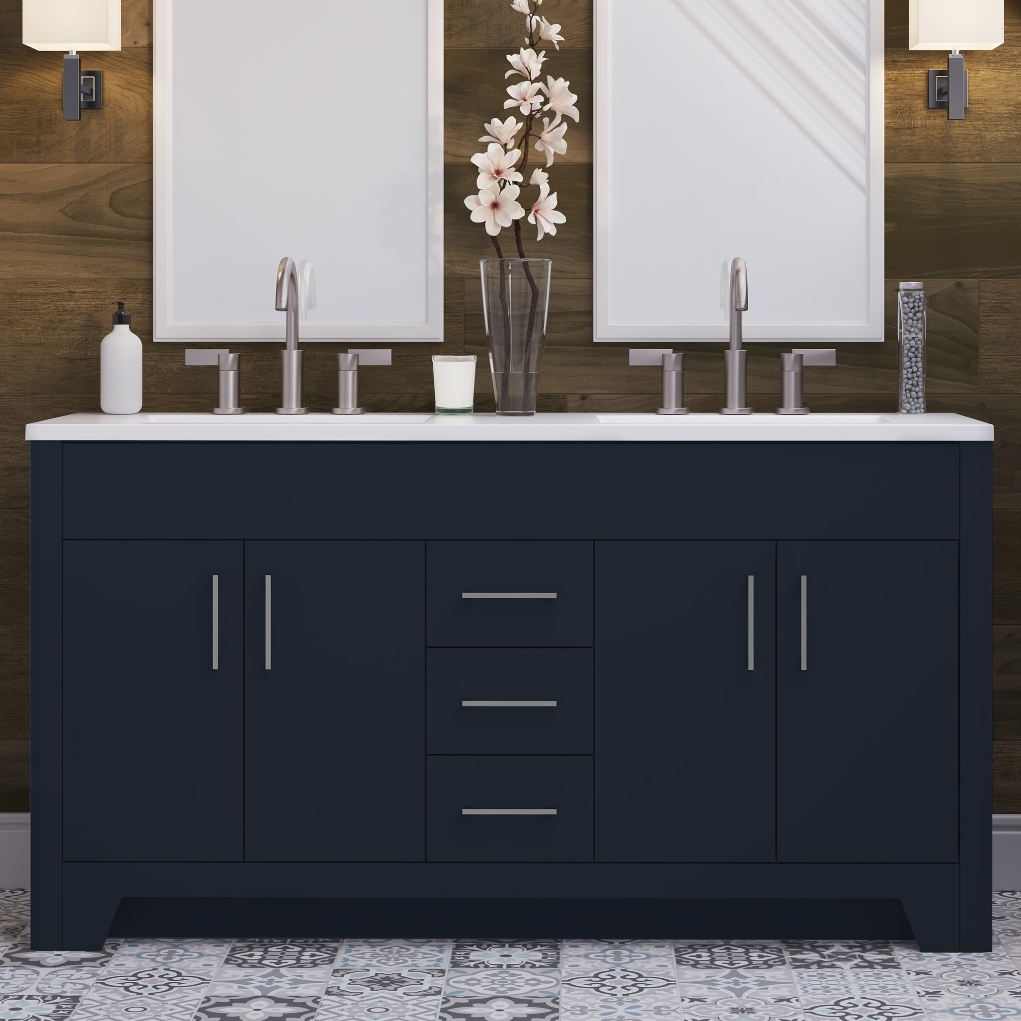 Diamond NOW Shelby 60-in Deep Blue Double Sink Bathroom Vanity