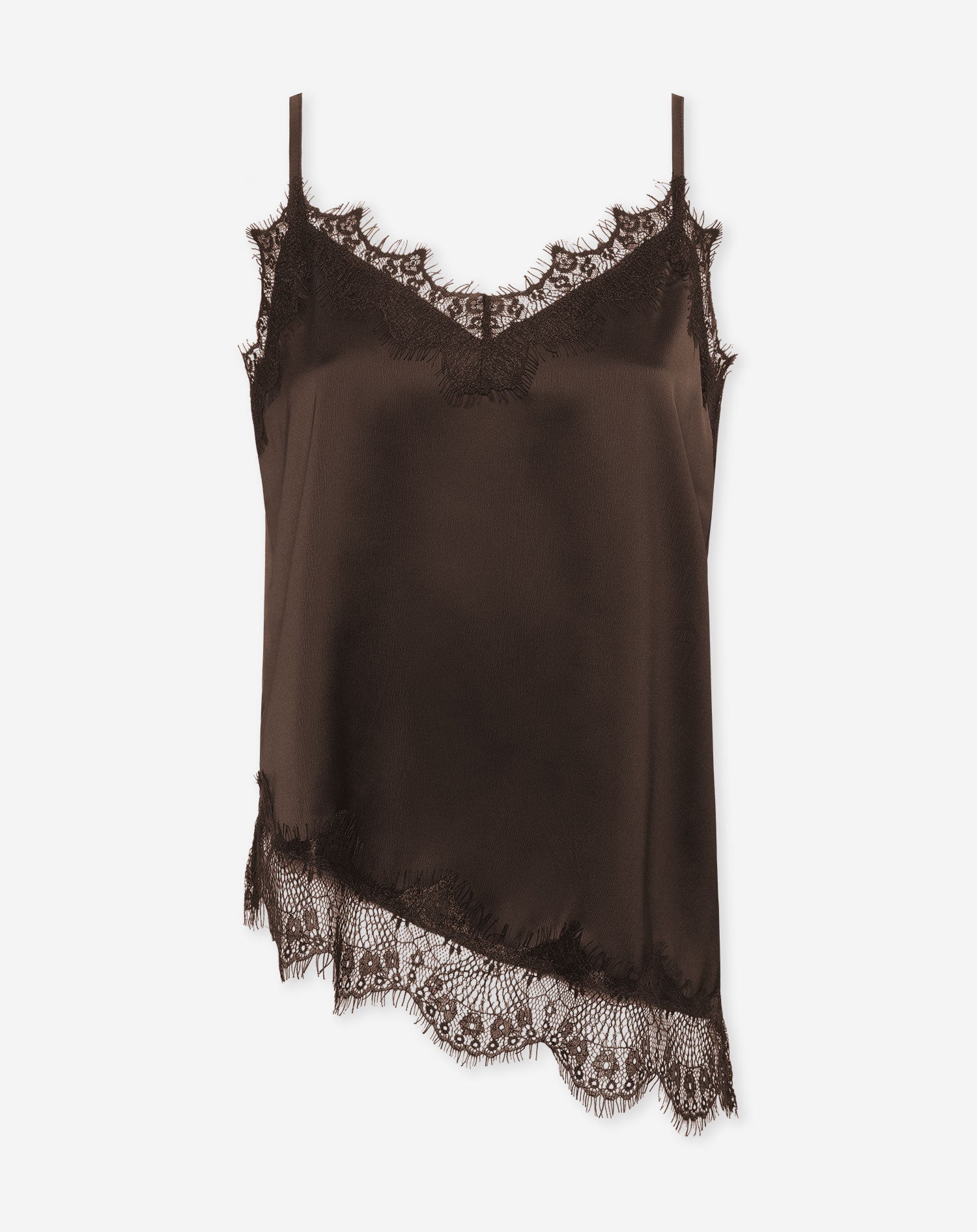 ASYMMETRIC SATIN LACE CAMI TOP BRUIN | Most Wanted