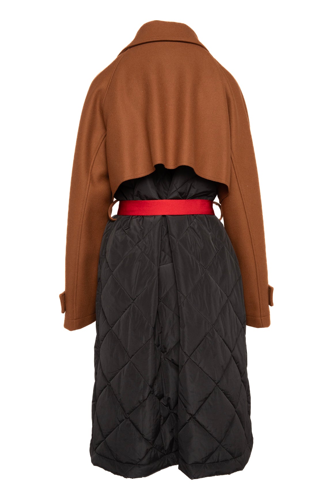 PLAN C Tri Color Wool & Quilted Nylon Coat W/ Belt (Sz.M) | MOSS