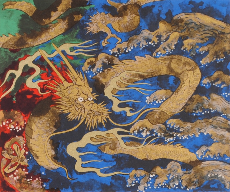 平松礼二がリトグラフの版画で制作したインテリアの絵画「路・昇龍」を