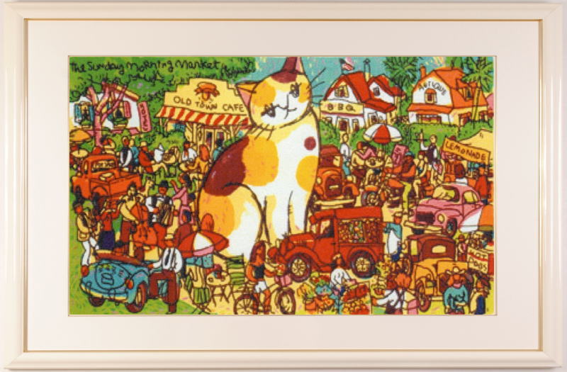 マイケル・ルーのポップアートの猫の絵画「サンデー・モーニング