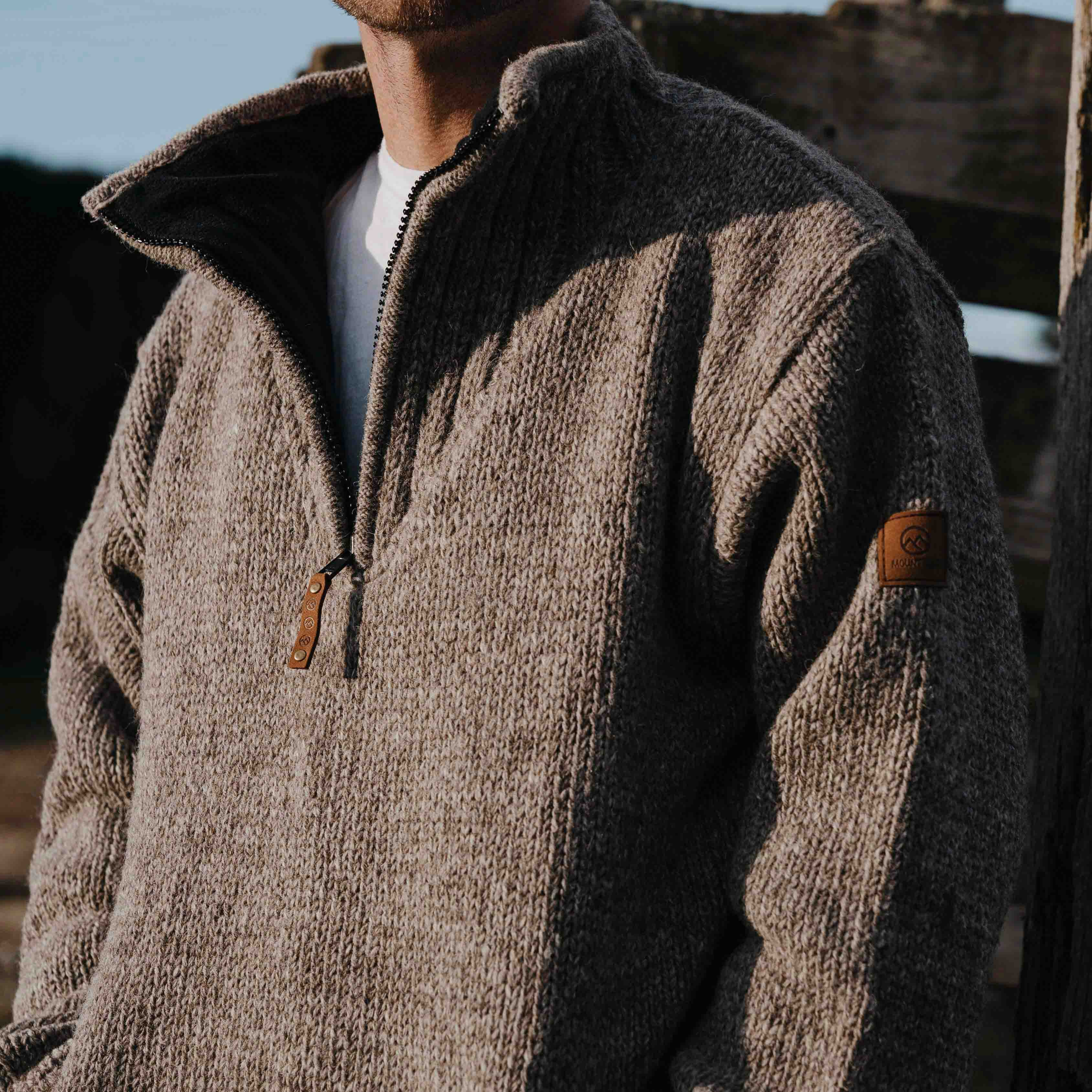 Mens Station Half Zip NZ Wool Jersey - Natural Brown – Mount Kiwi