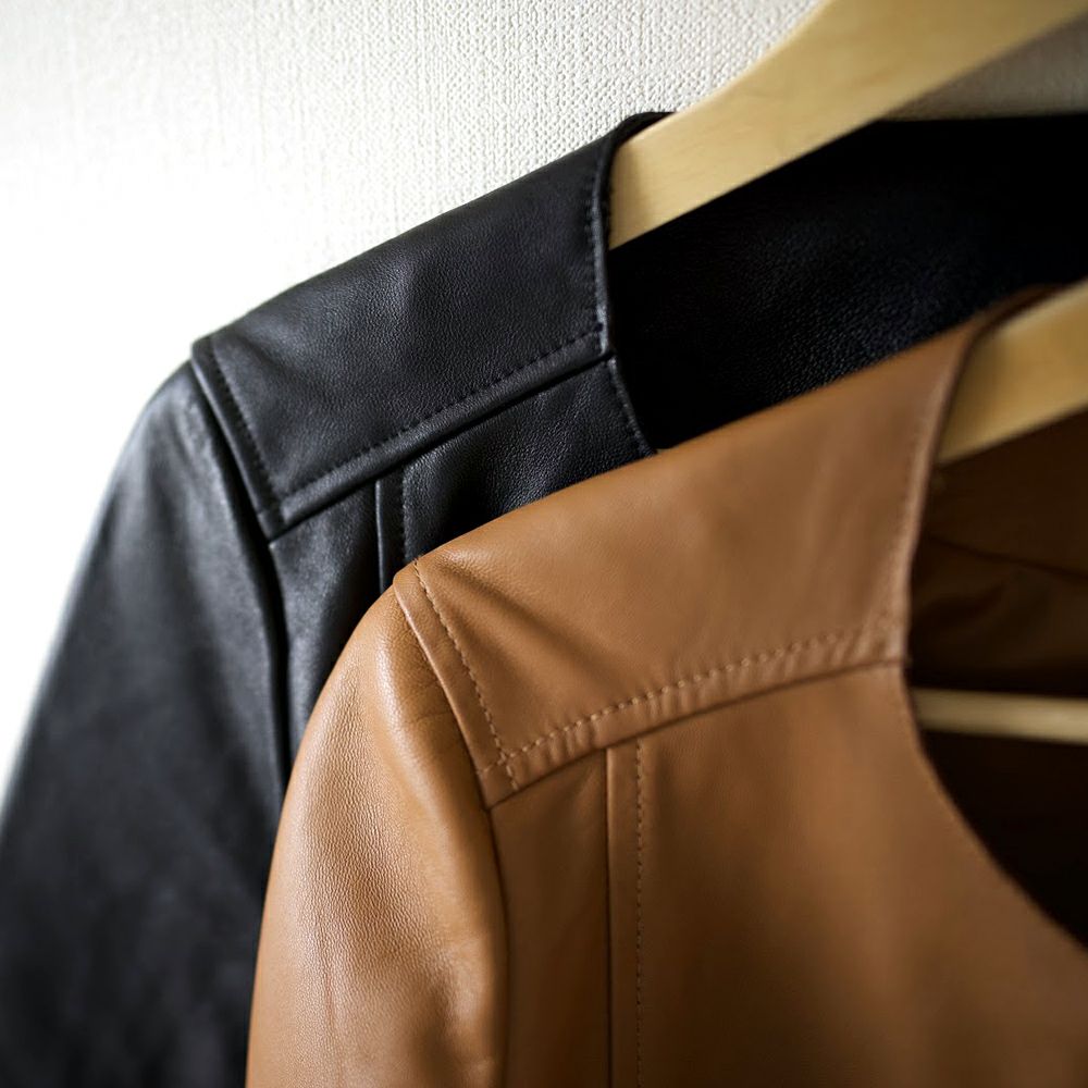 ラムレザー ノーカラージャケットブルゾン(ブラック) | もりのがっこう公式