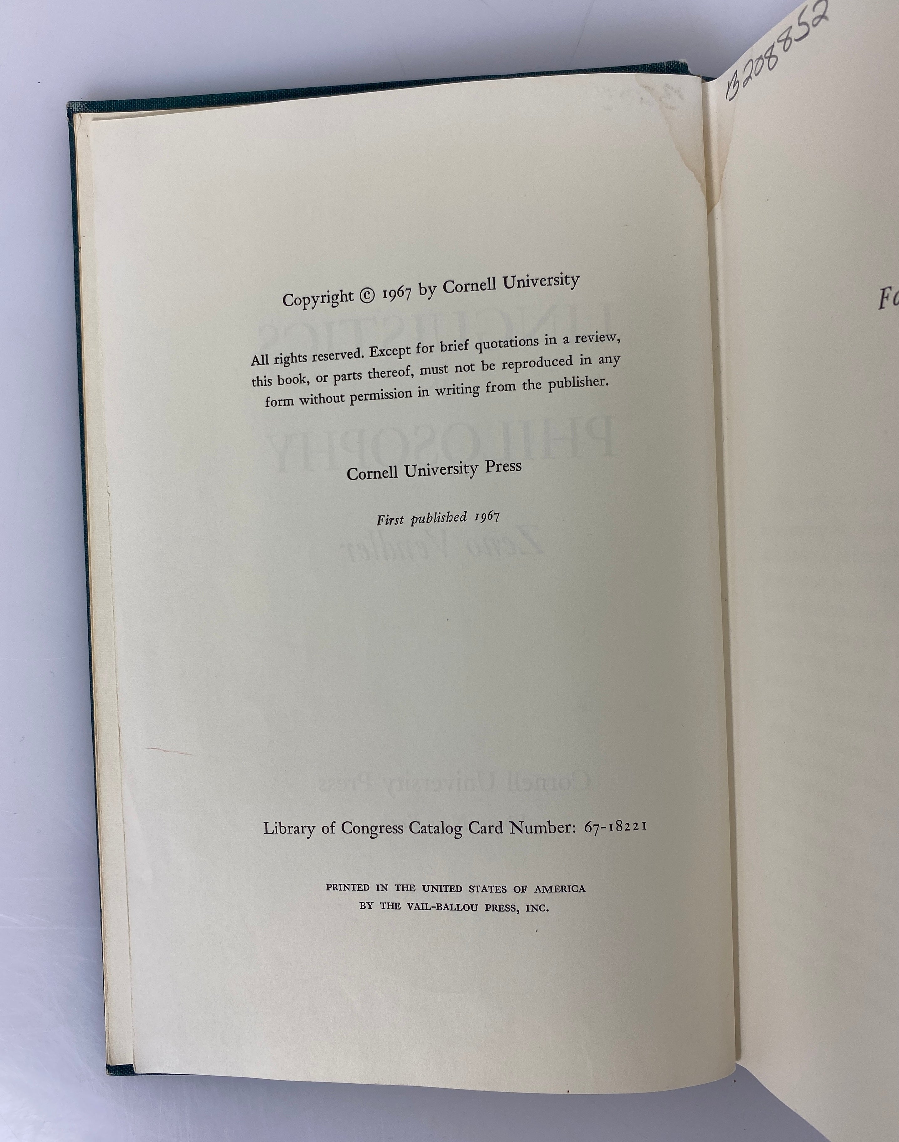 Linguistics in Philosophy by Zeno Vendler 1967 First Edition Ex