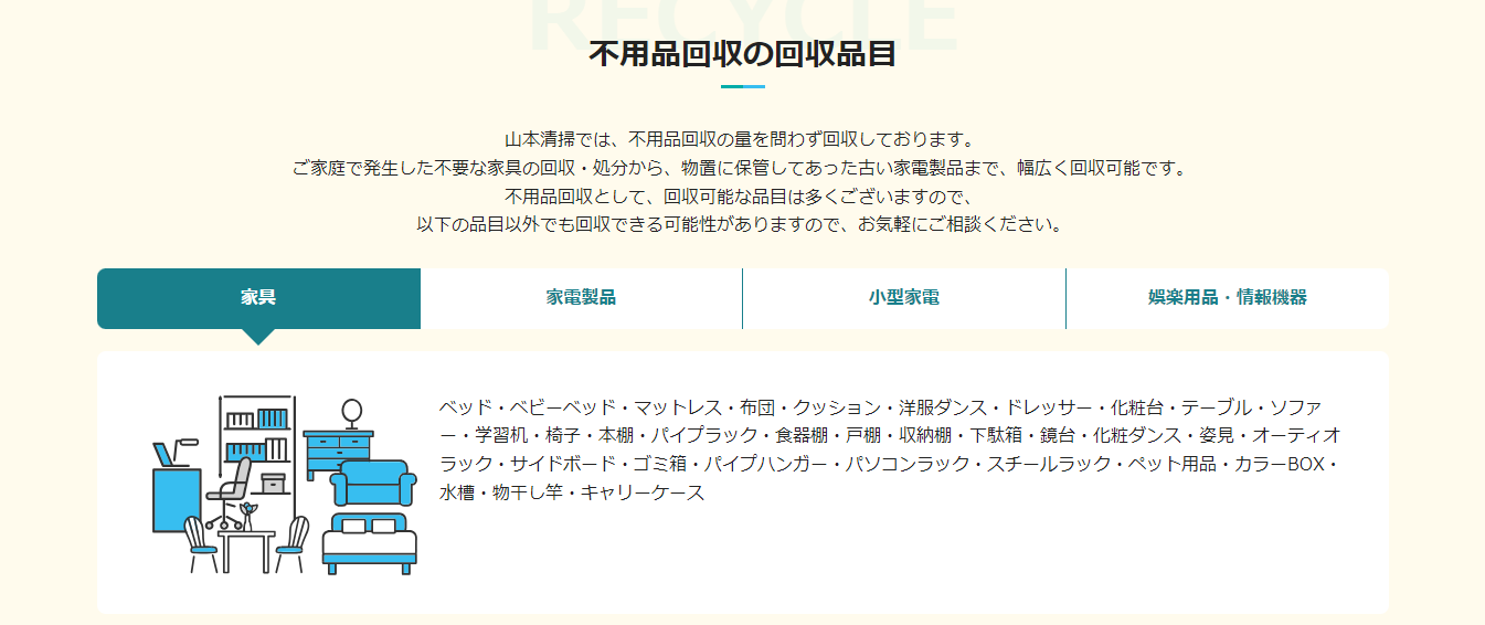 不用品回収・粗大ゴミ回収サービスの「山本清掃」に不用品回収